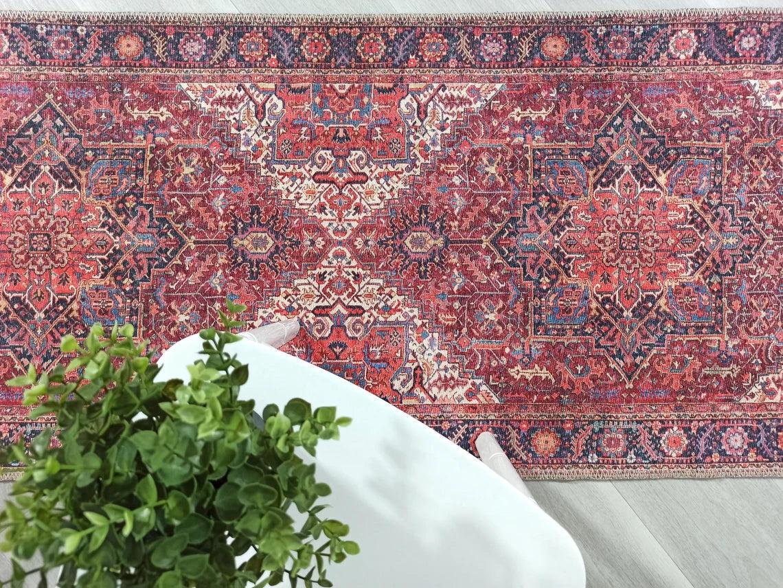 Hana Rug Persian Central Medallion Burgundy Claret Red Pink Rug