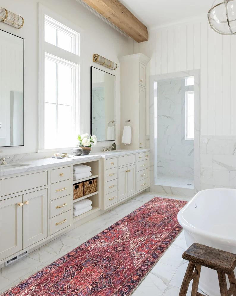 Hana Rug Persian Central Medallion Burgundy Claret Red Pink Rug