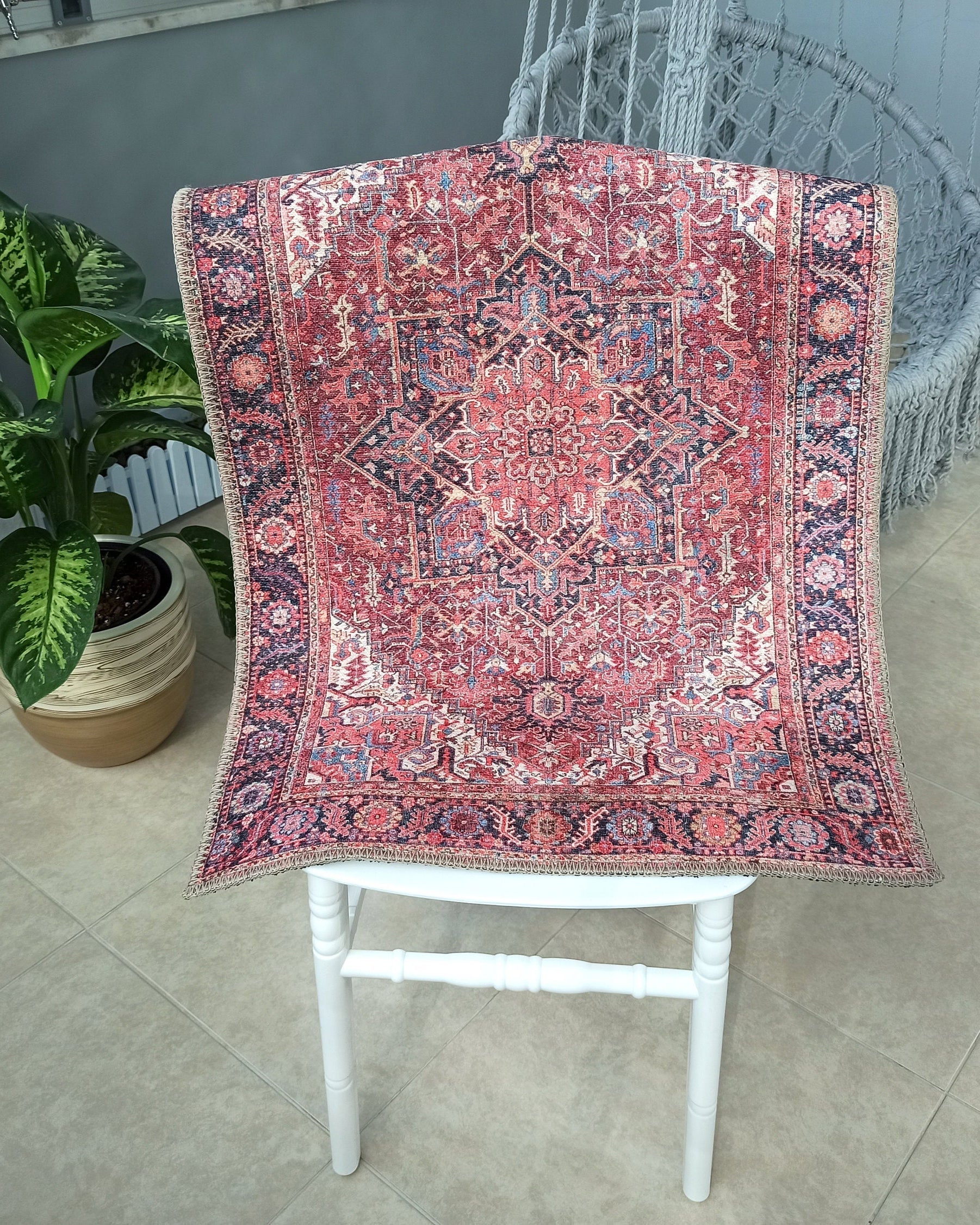 Hana Rug Persian Central Medallion Burgundy Claret Red Pink Rug