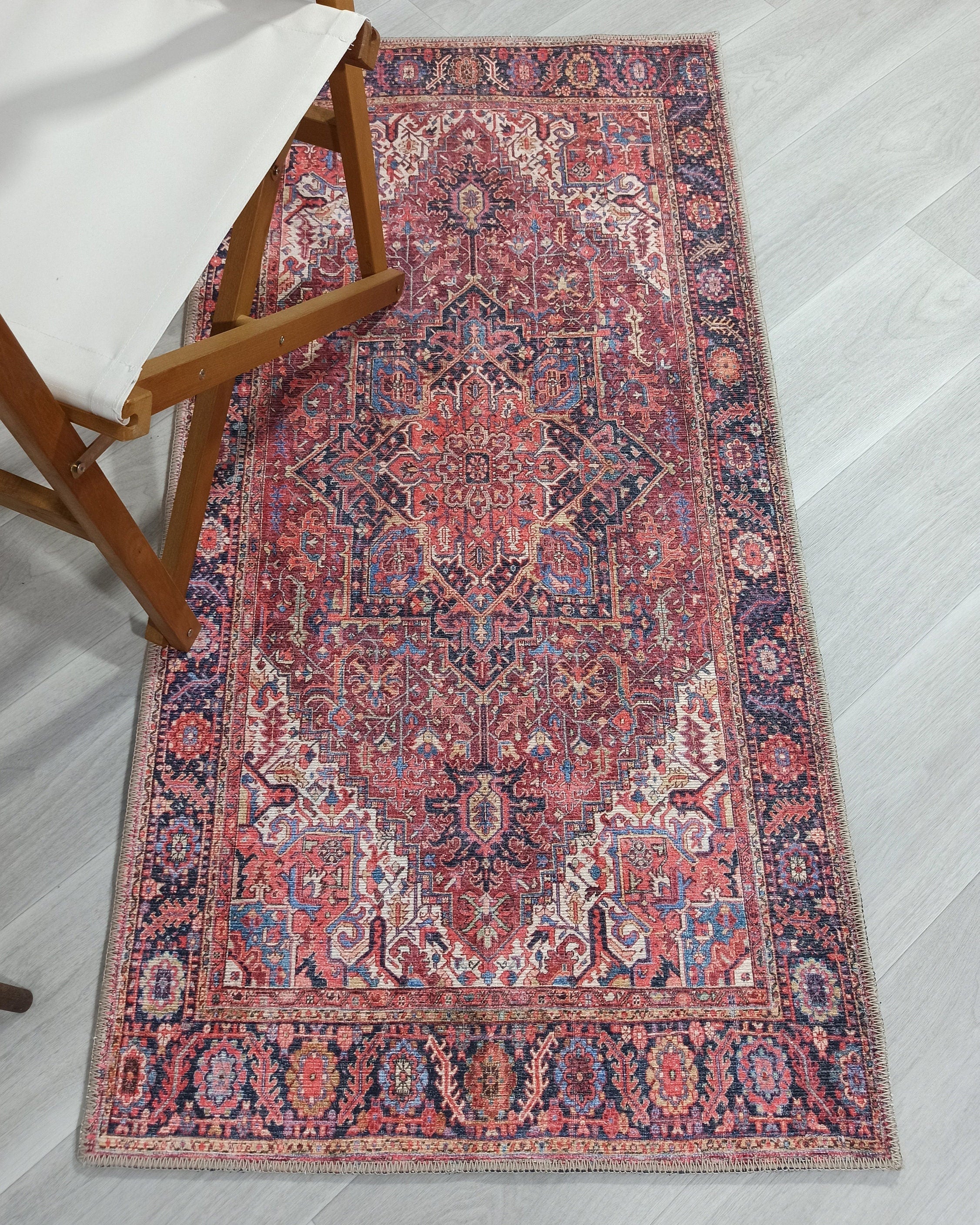 Hana Rug Persian Central Medallion Burgundy Claret Red Pink Rug