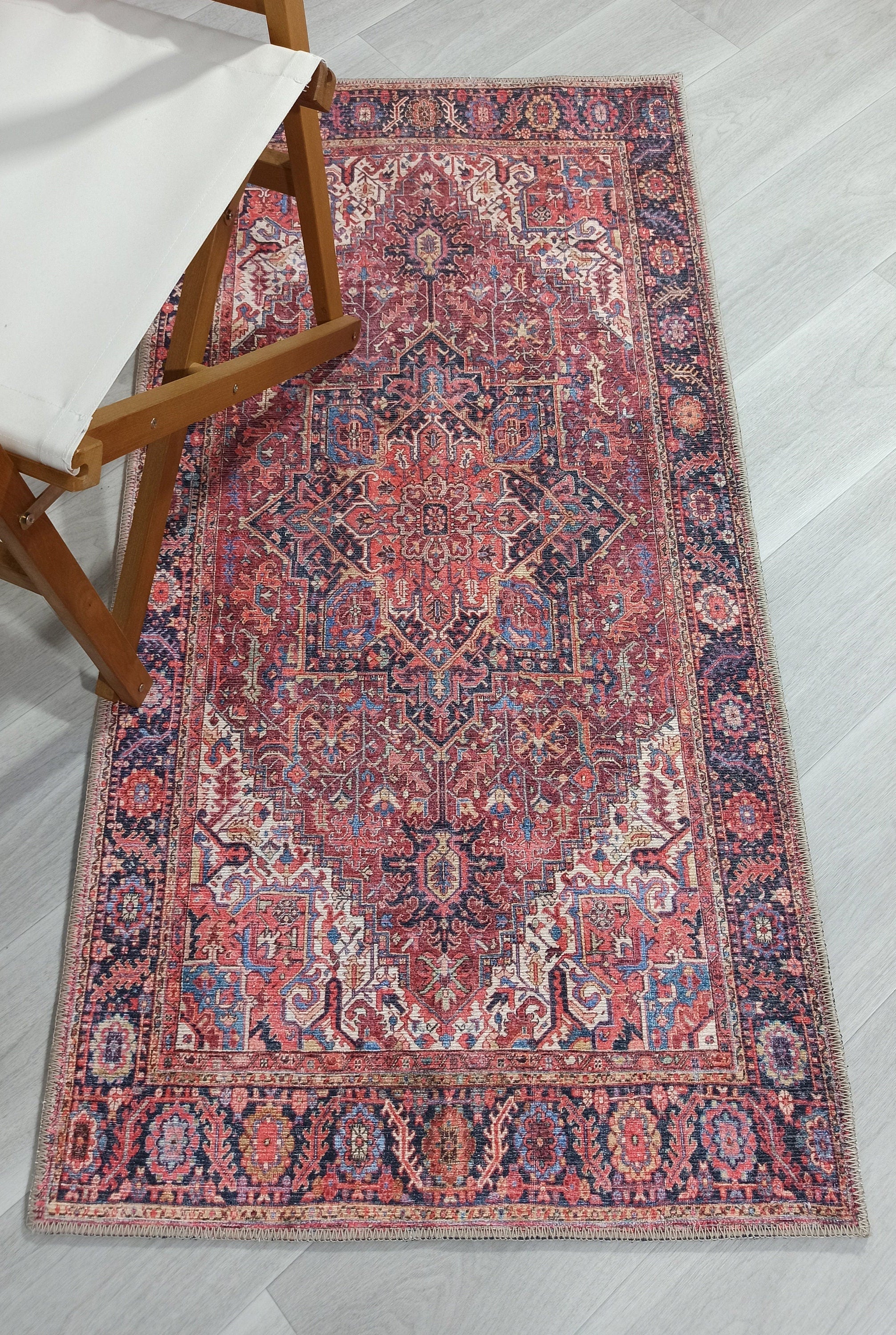 Hana Rug Persian Central Medallion Burgundy Claret Red Pink Rug