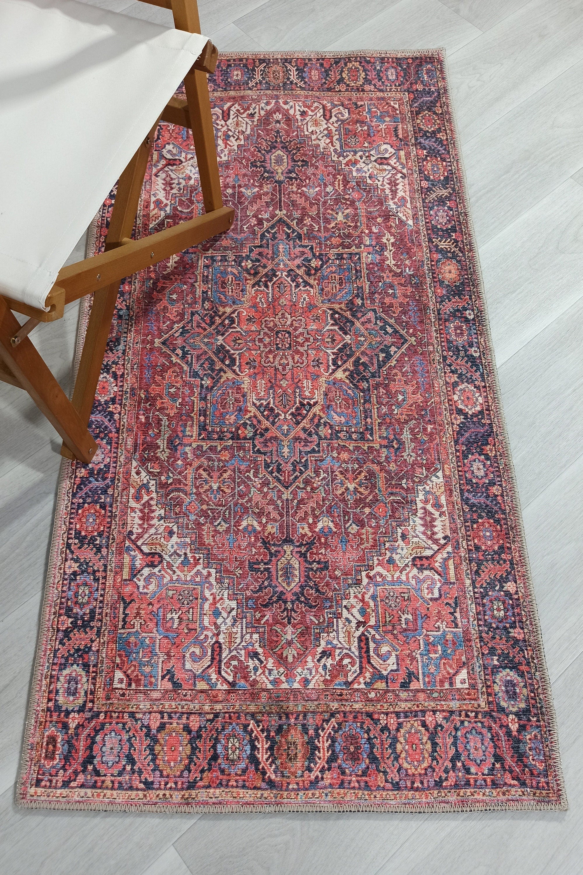Hana Rug Persian Central Medallion Burgundy Claret Red Pink Rug