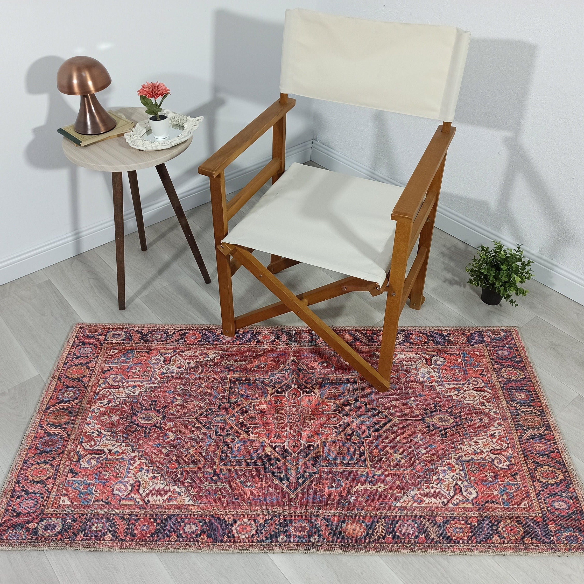 Hana Rug Persian Central Medallion Burgundy Claret Red Pink Rug