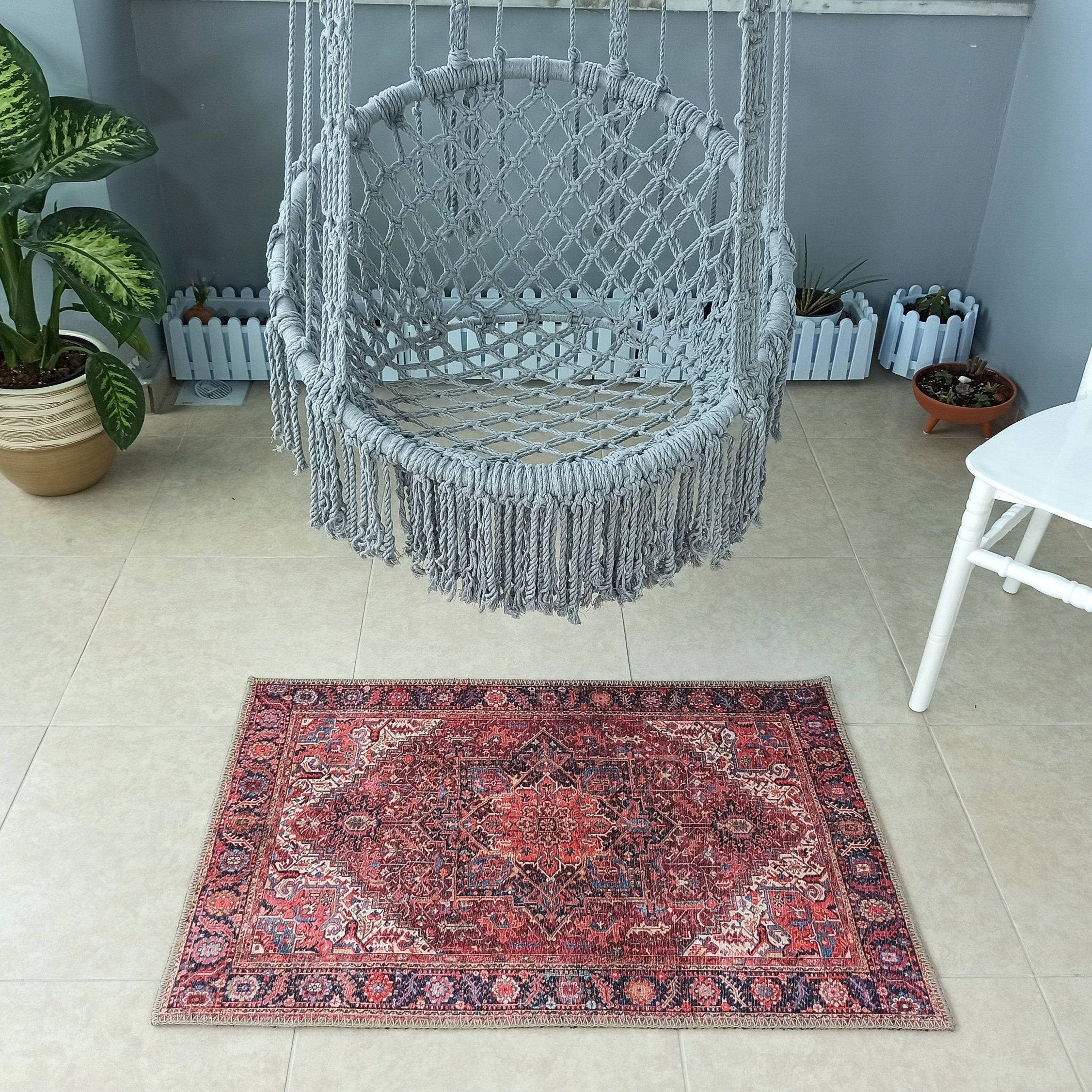 Hana Rug Persian Central Medallion Burgundy Claret Red Pink Rug