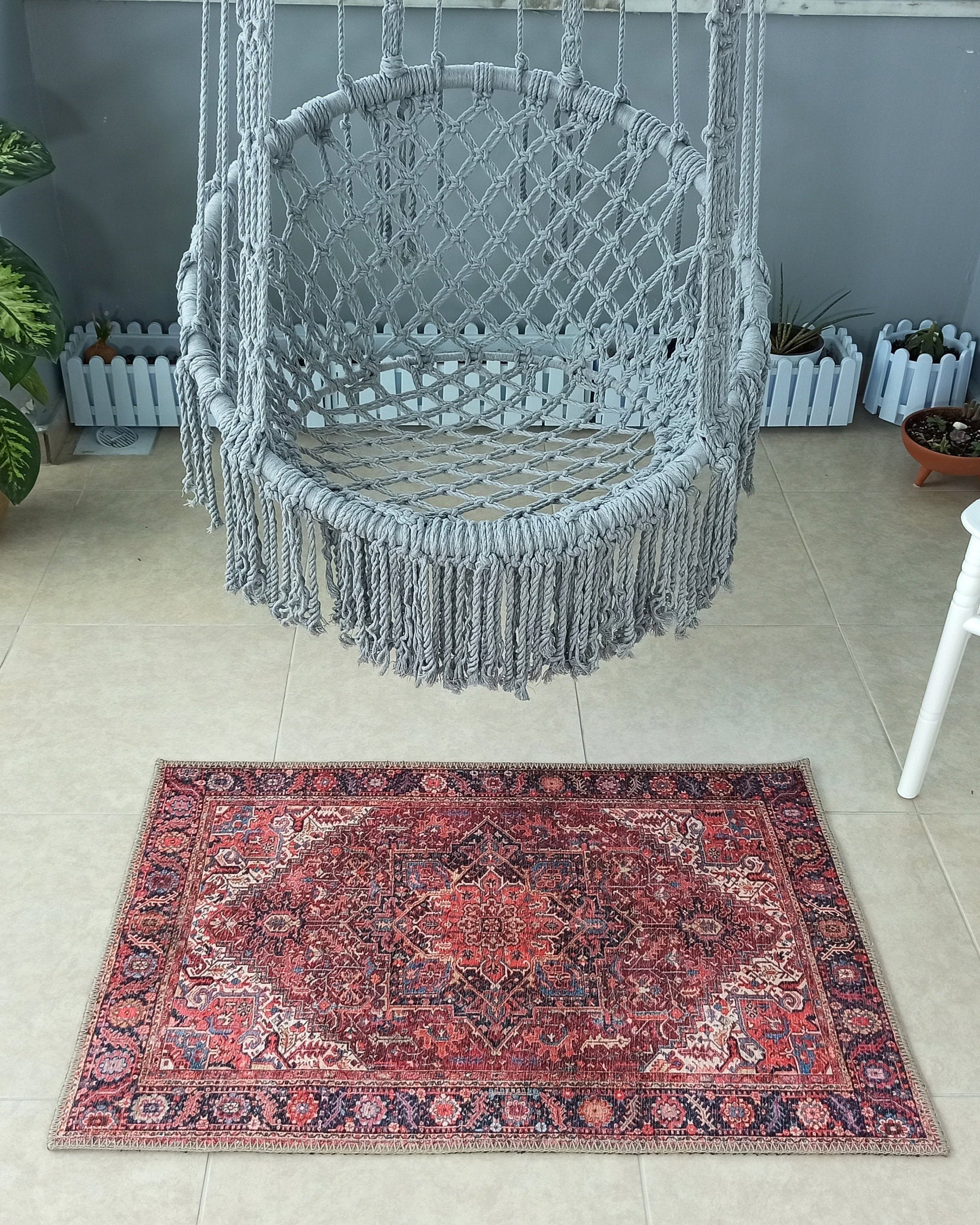 Hana Rug Persian Central Medallion Burgundy Claret Red Pink Rug