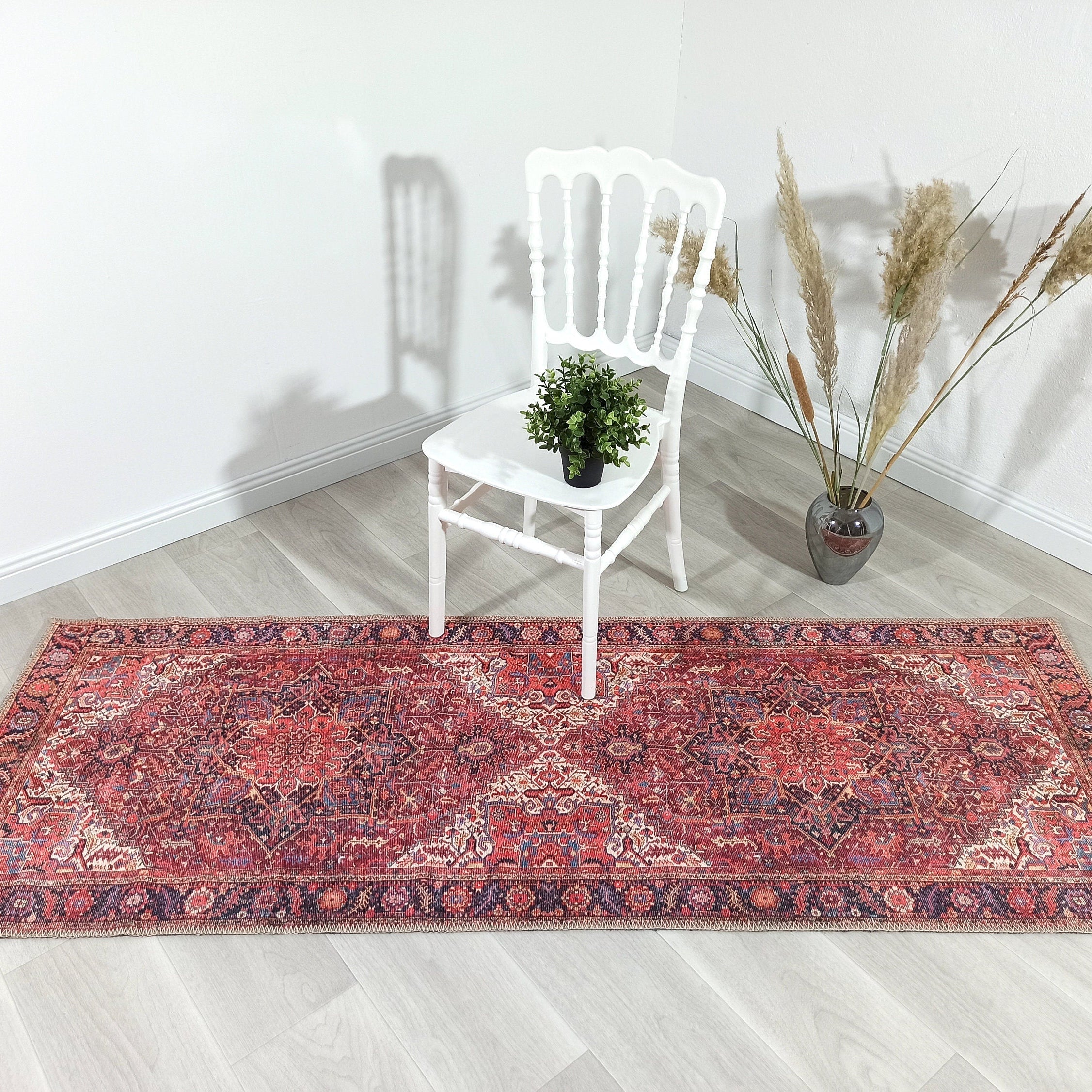 Hana Rug Persian Central Medallion Burgundy Claret Red Pink Rug