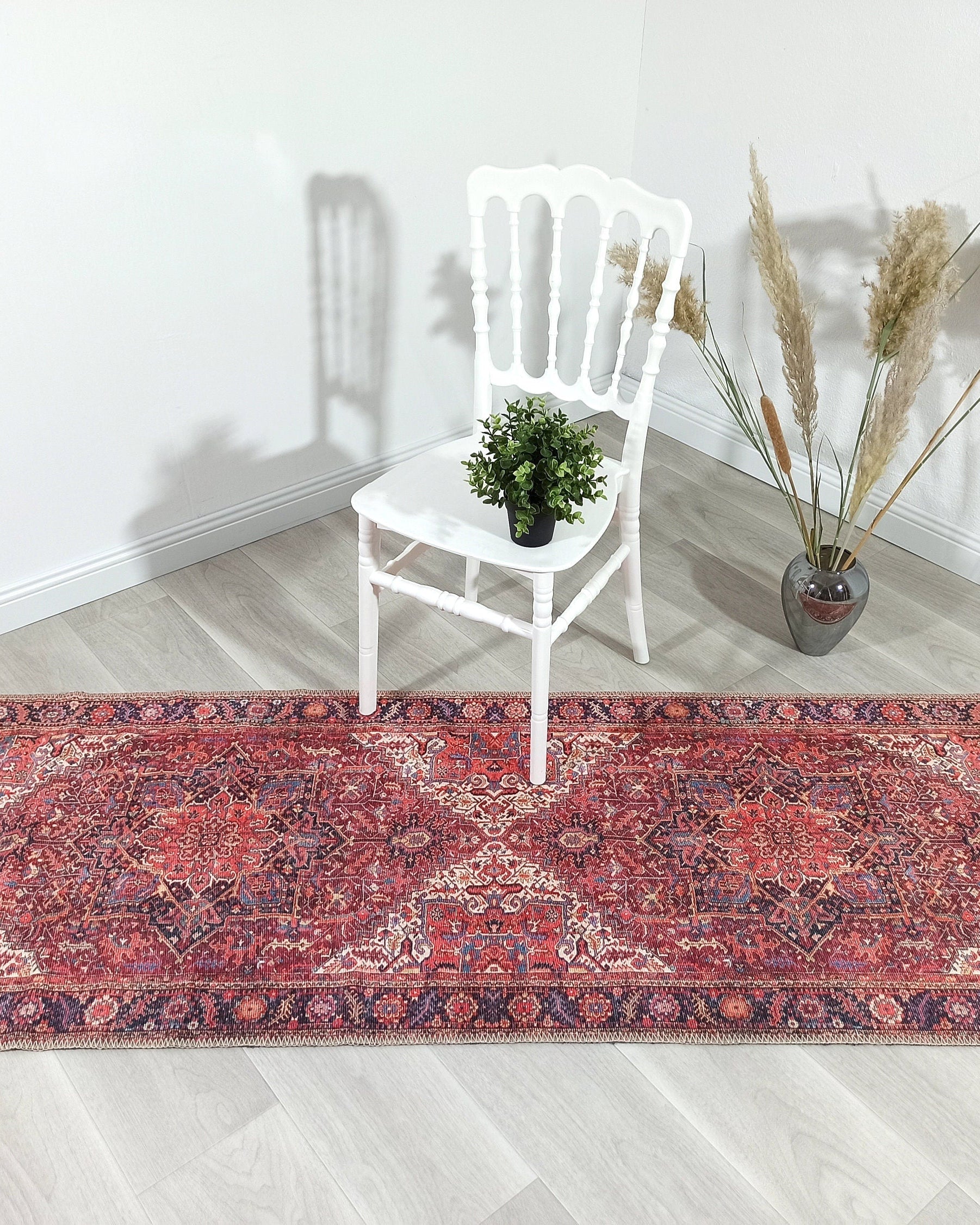 Hana Rug Persian Central Medallion Burgundy Claret Red Pink Rug