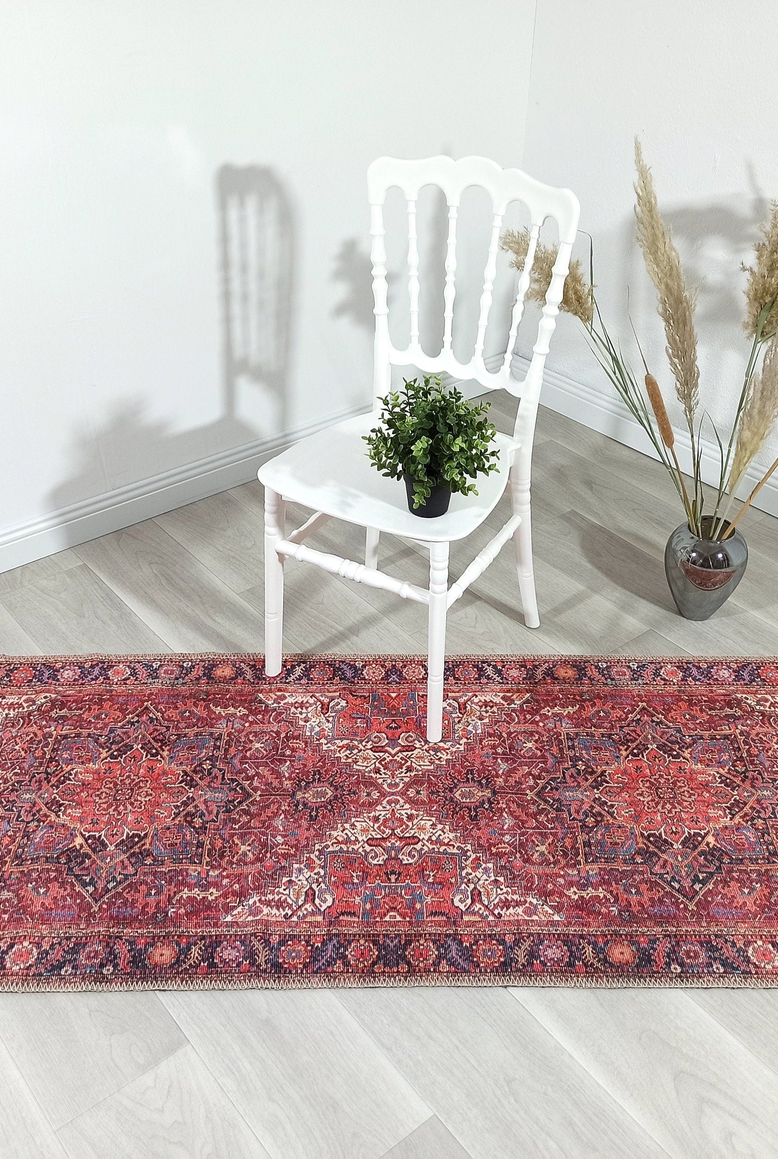 Hana Rug Persian Central Medallion Burgundy Claret Red Pink Rug