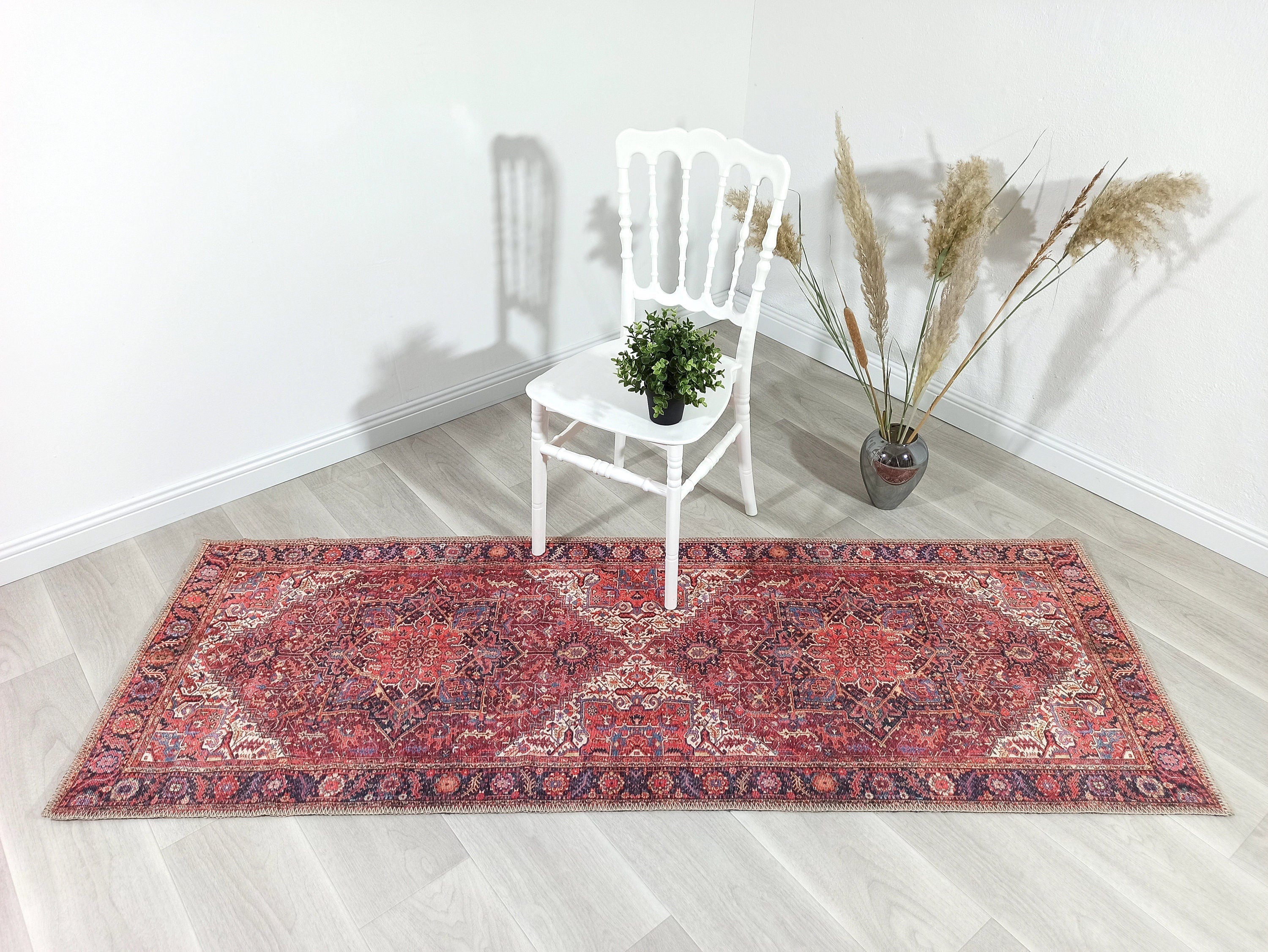 Hana Rug Persian Central Medallion Burgundy Claret Red Pink Rug