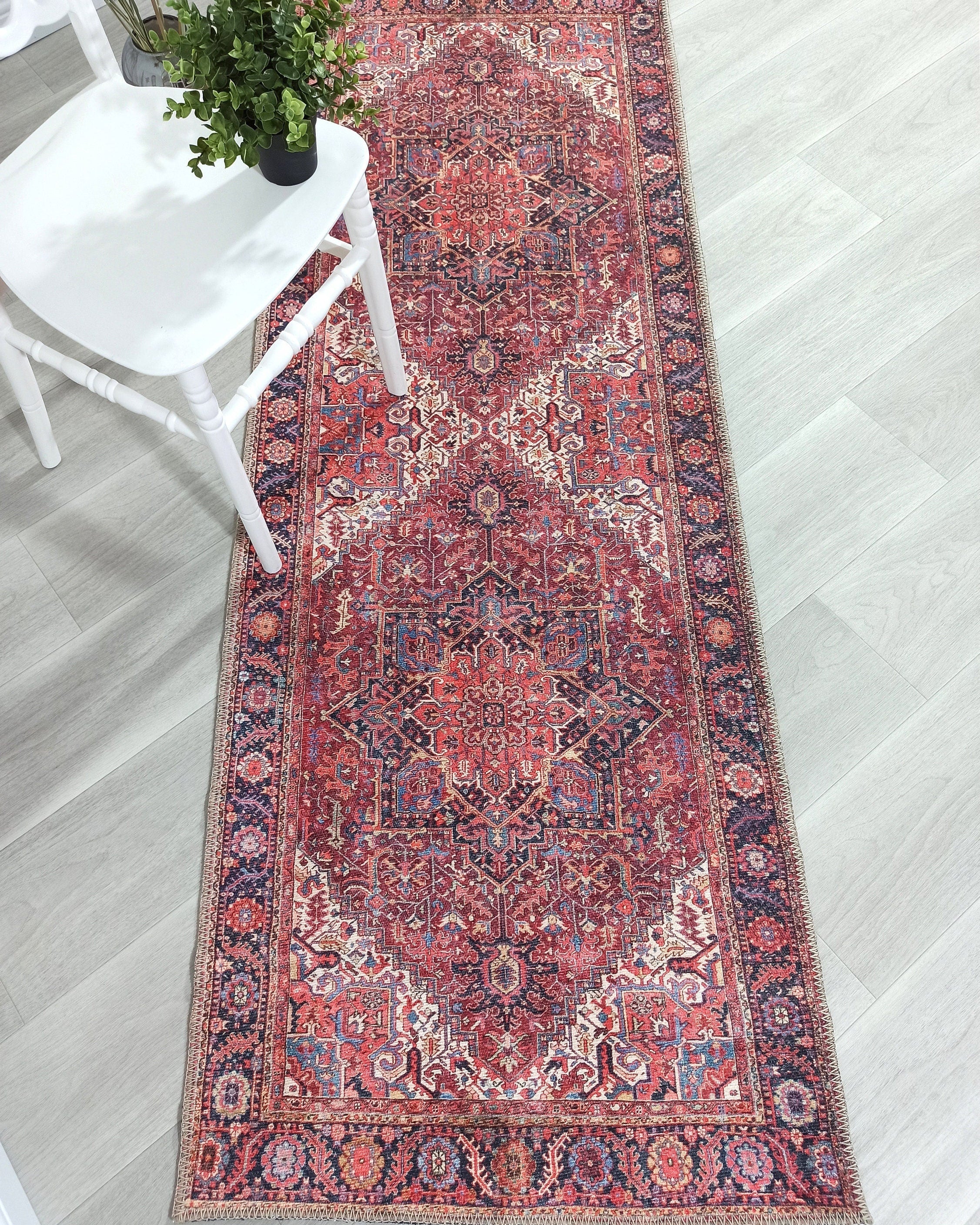 Hana Rug Persian Central Medallion Burgundy Claret Red Pink Rug