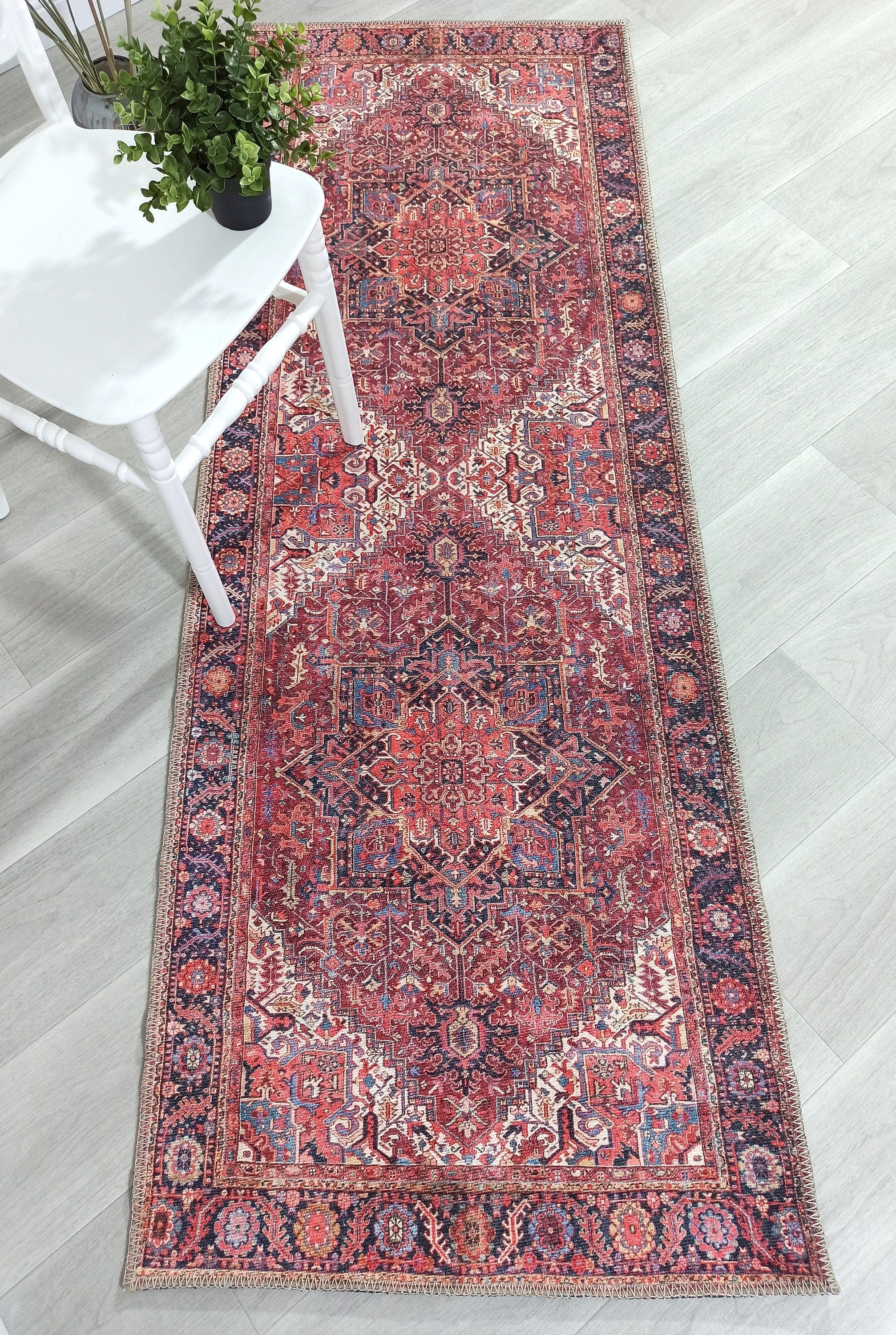 Hana Rug Persian Central Medallion Burgundy Claret Red Pink Rug