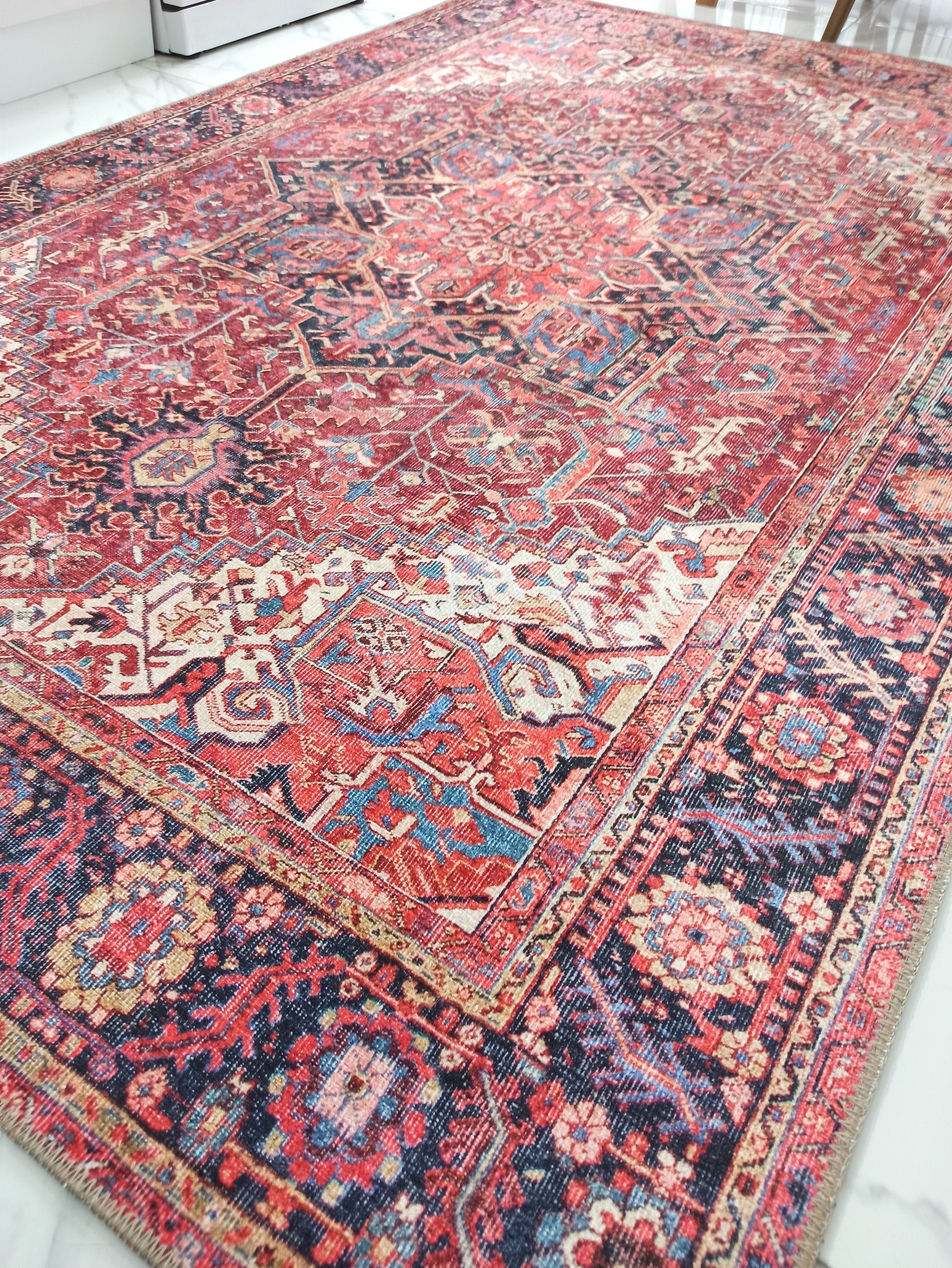 Hana Rug Persian Central Medallion Burgundy Claret Red Pink Rug