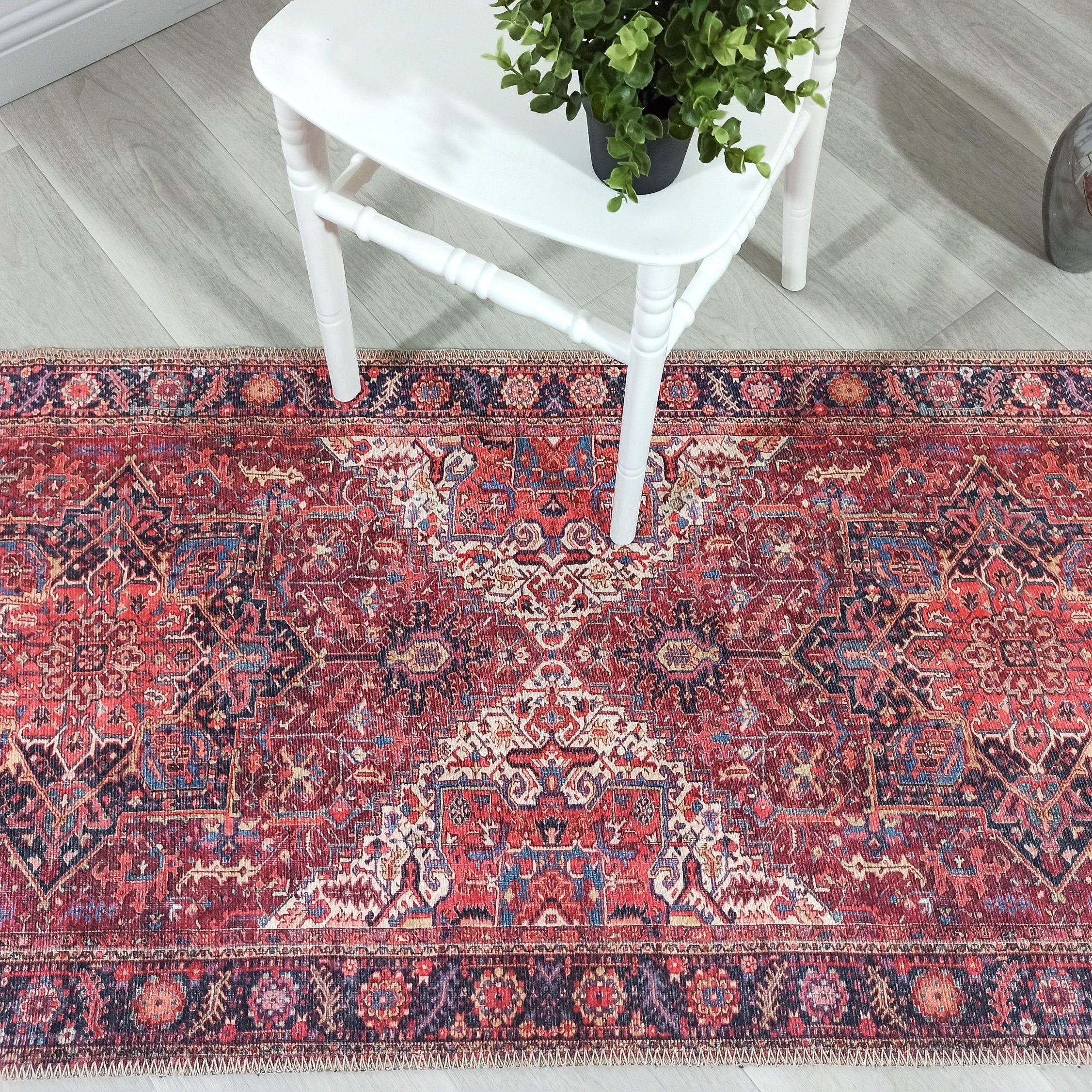 Hana Rug Persian Central Medallion Burgundy Claret Red Pink Rug