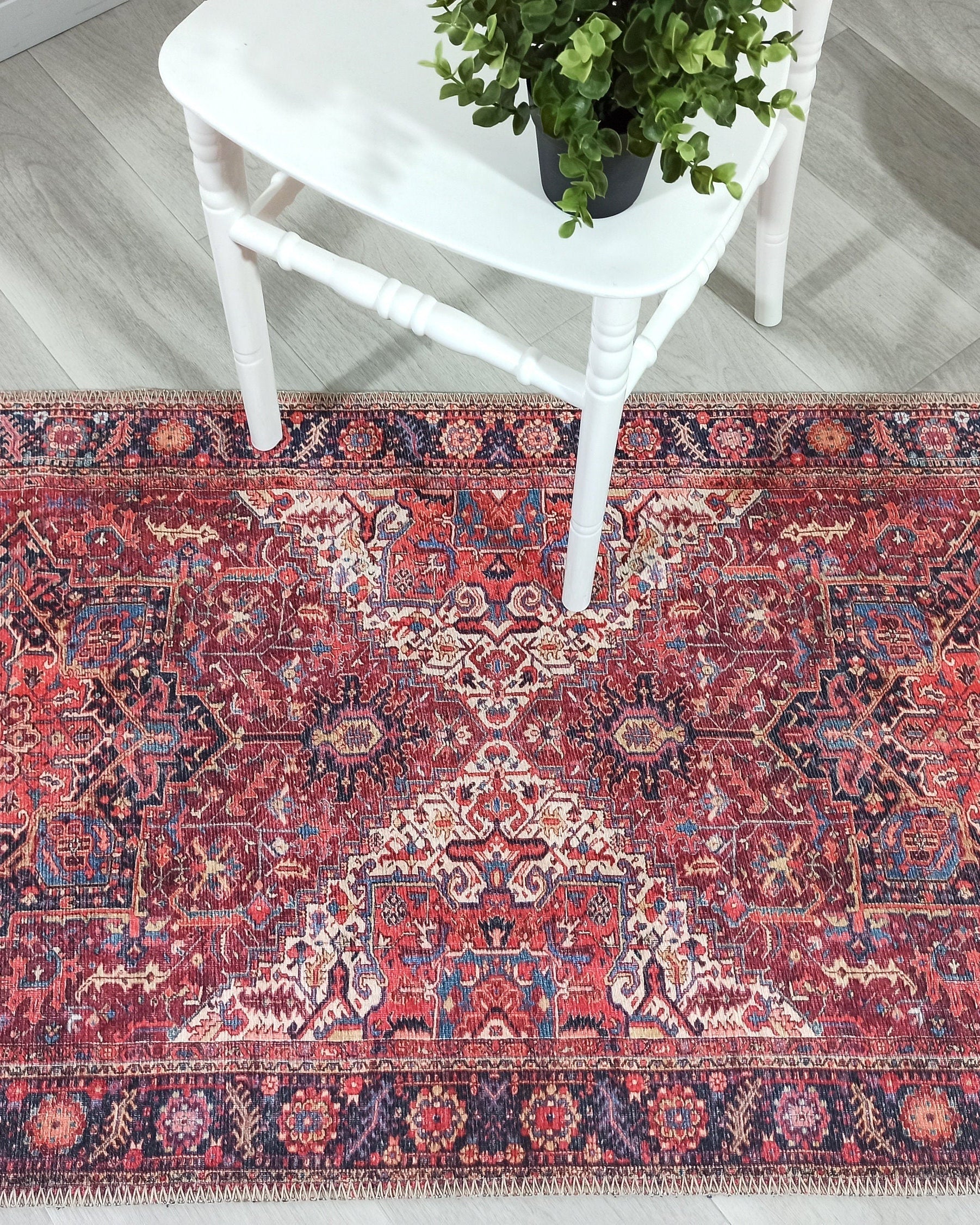 Hana Rug Persian Central Medallion Burgundy Claret Red Pink Rug