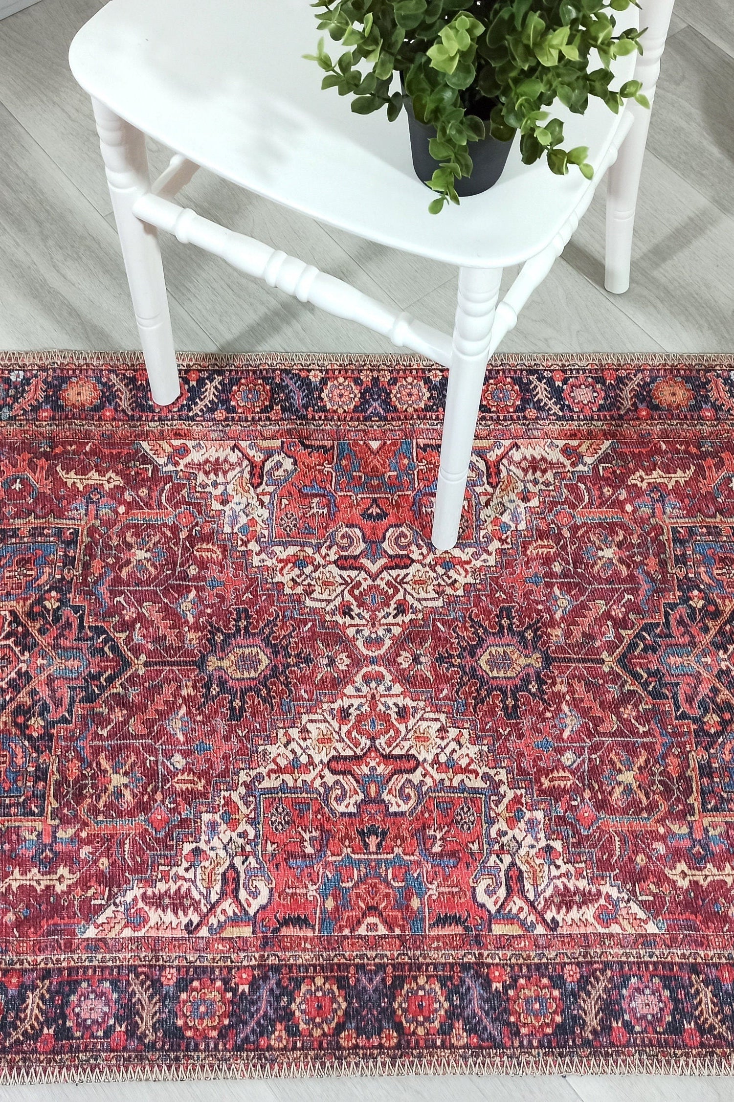 Hana Rug Persian Central Medallion Burgundy Claret Red Pink Rug