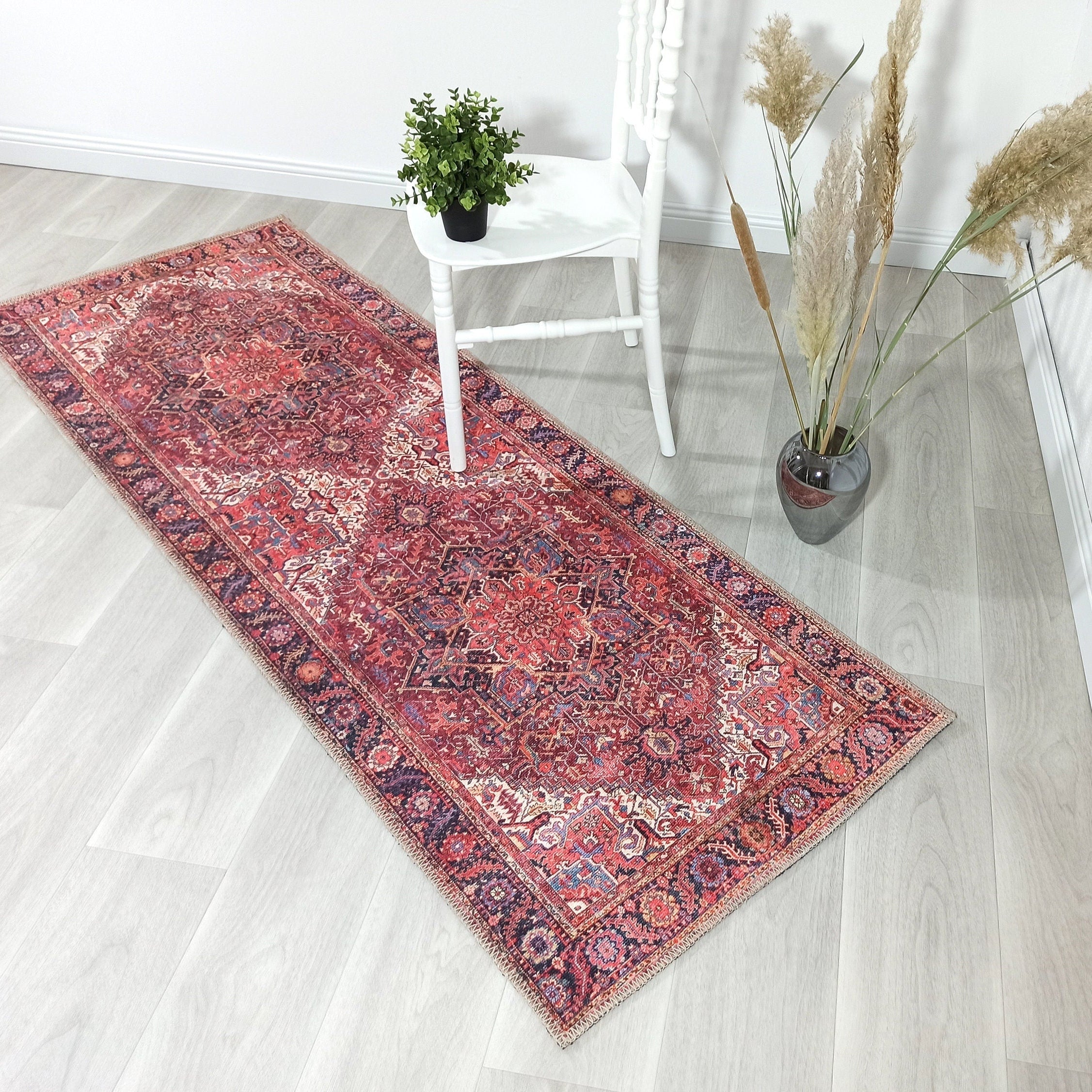 Hana Rug Persian Central Medallion Burgundy Claret Red Pink Rug