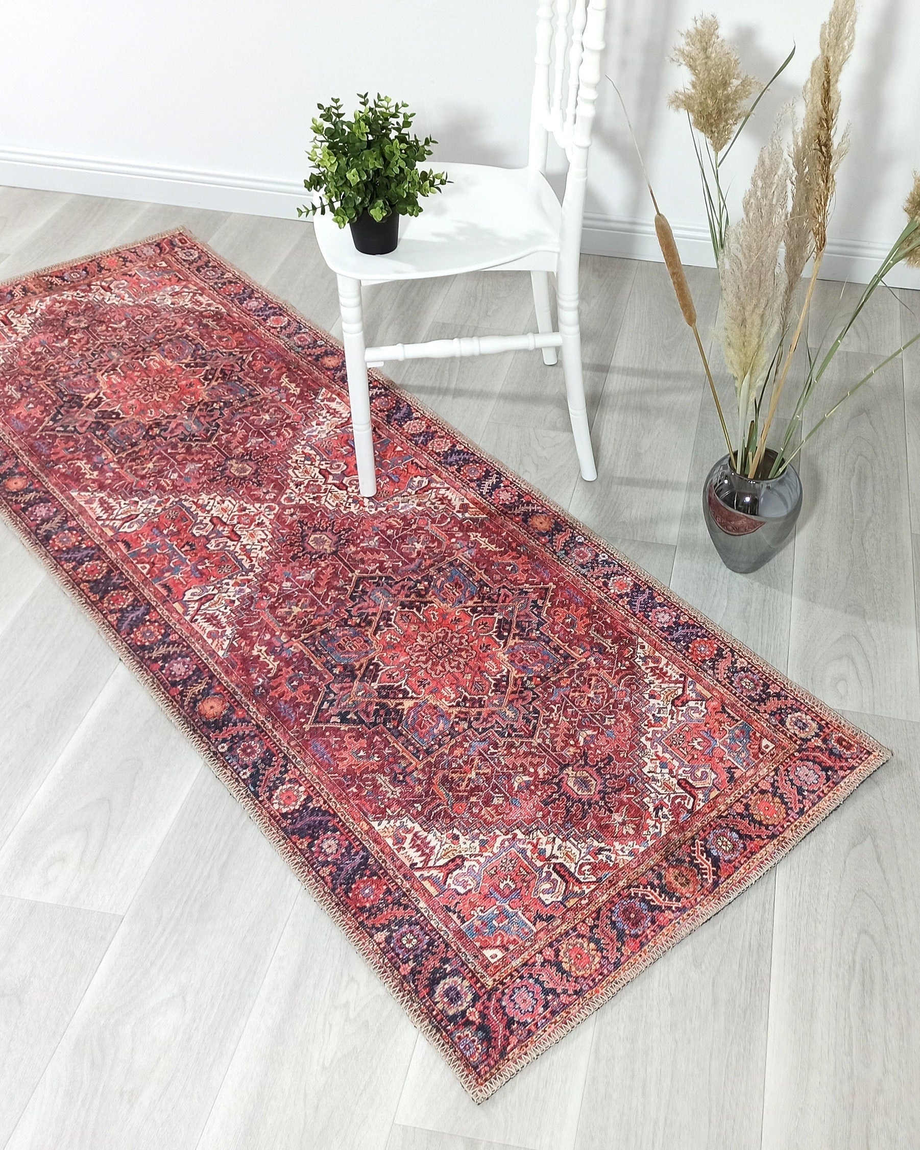Hana Rug Persian Central Medallion Burgundy Claret Red Pink Rug