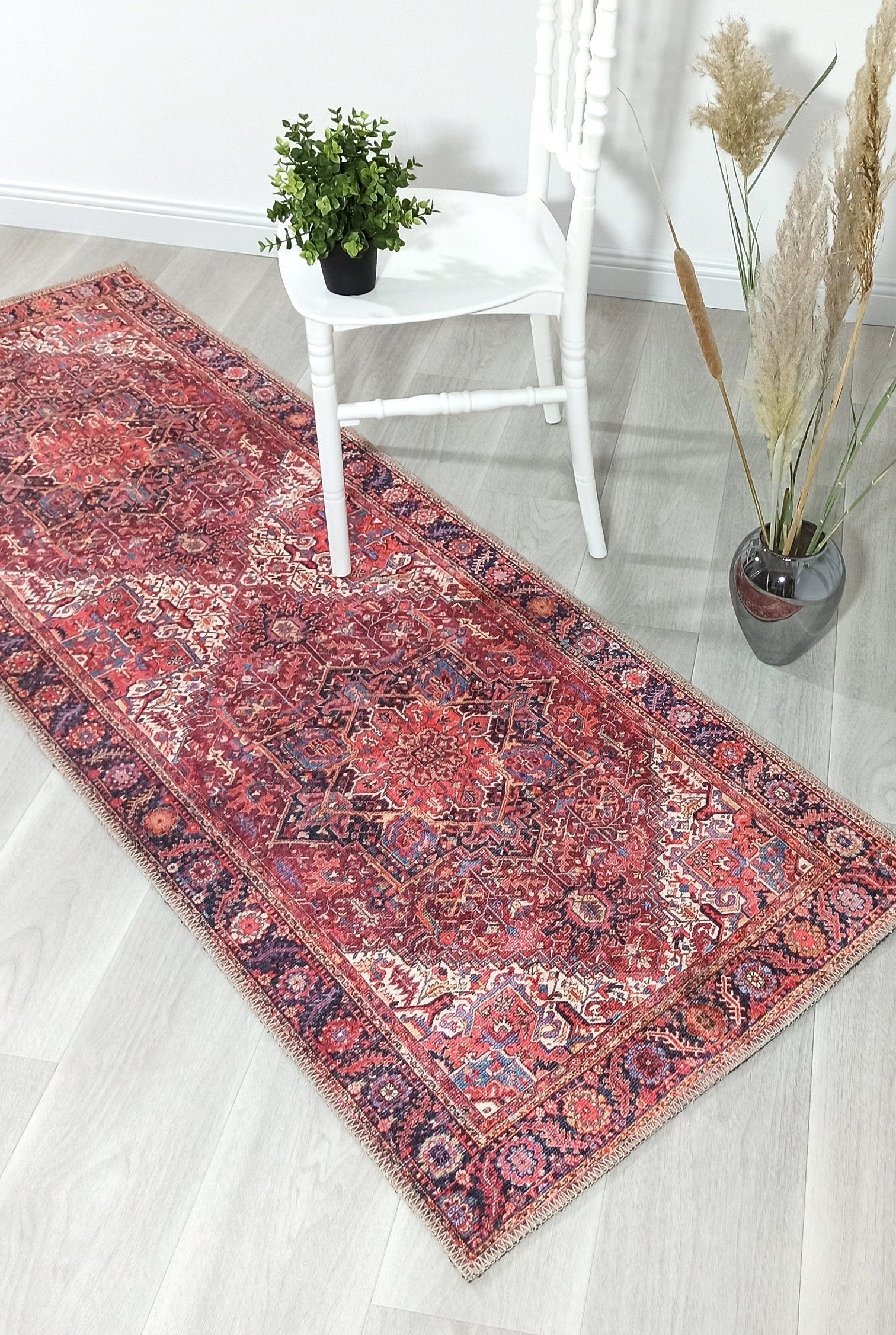 Hana Rug Persian Central Medallion Burgundy Claret Red Pink Rug