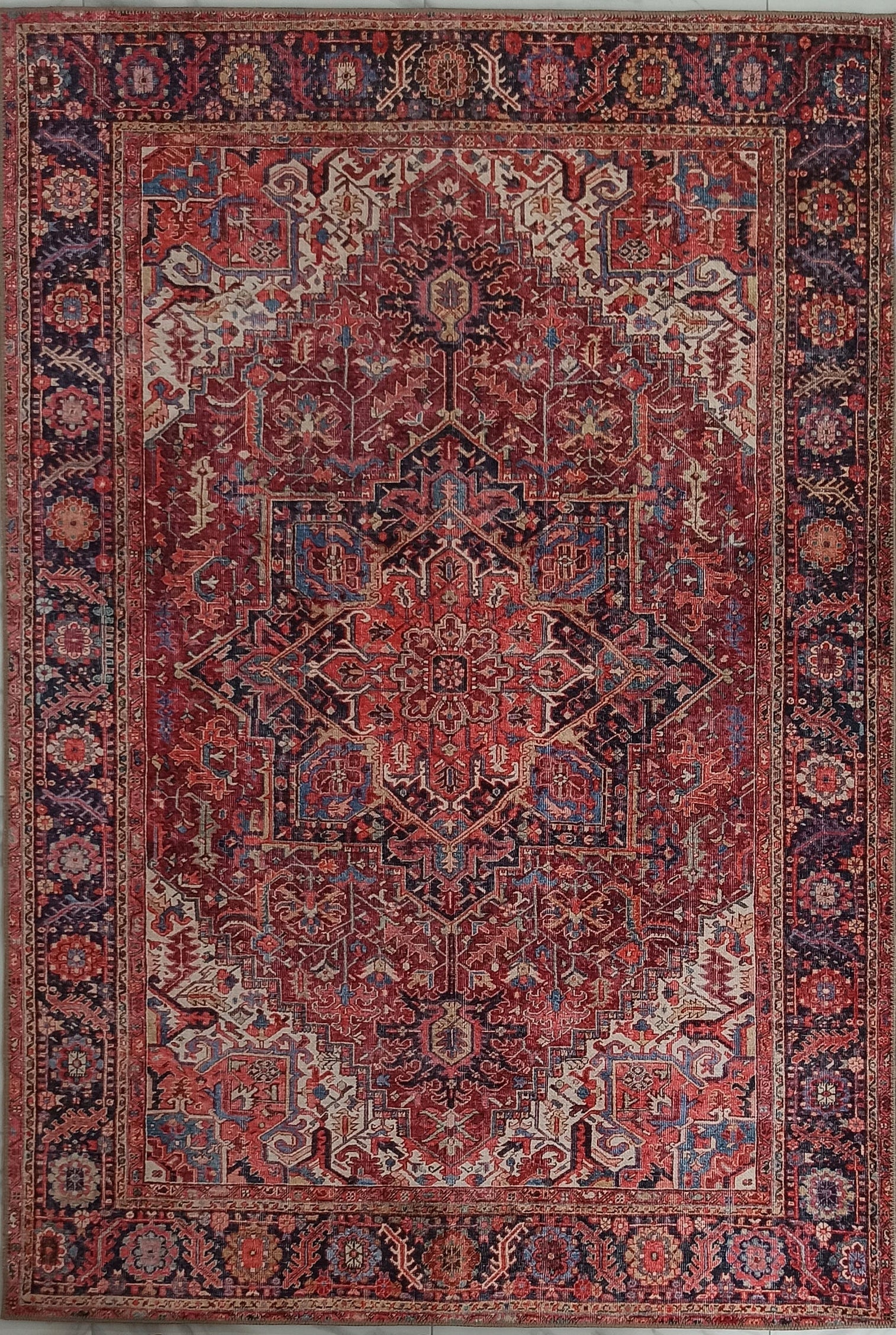Hana Rug Persian Central Medallion Burgundy Claret Red Pink Rug