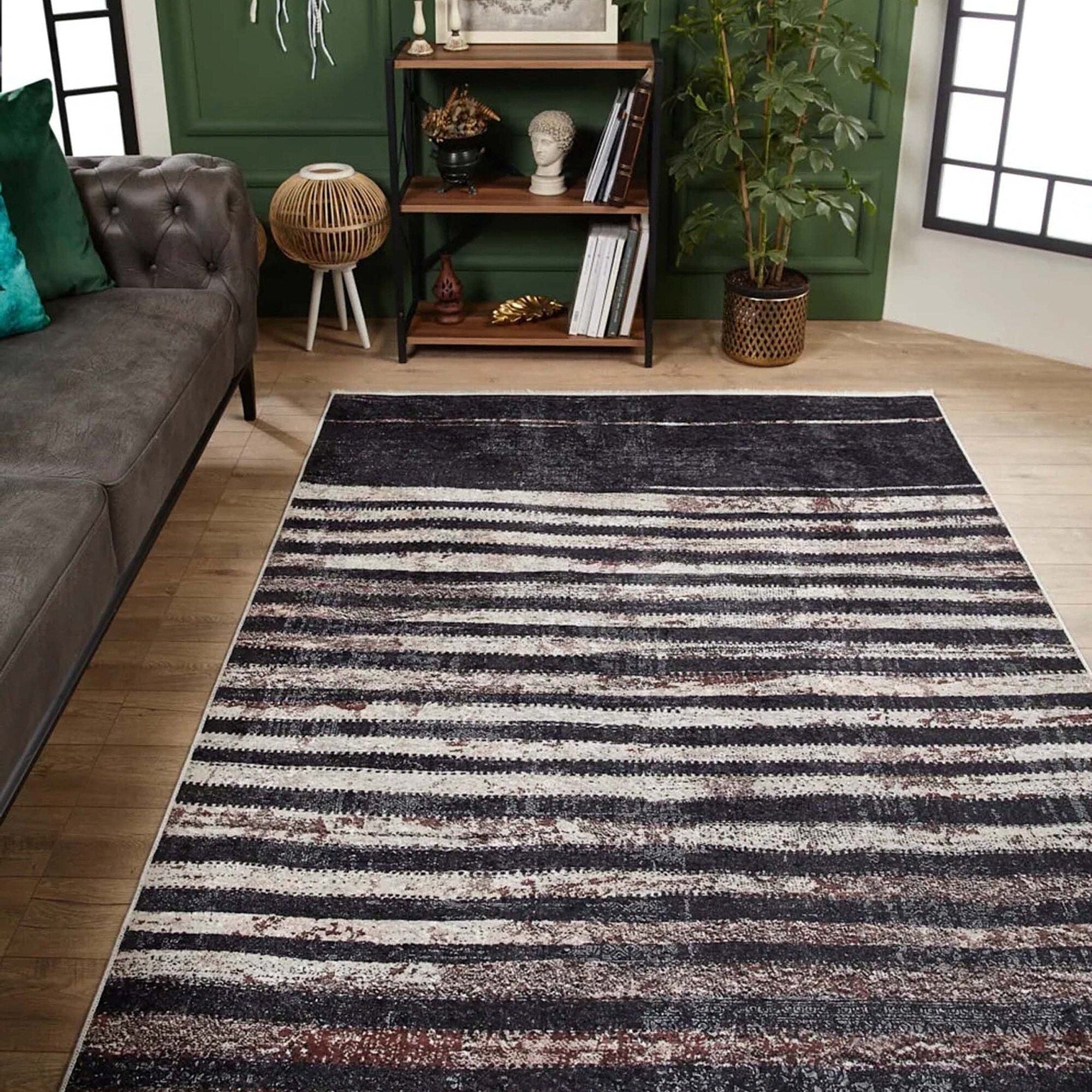 Hanan Turkish Distressed Faded Black Rug