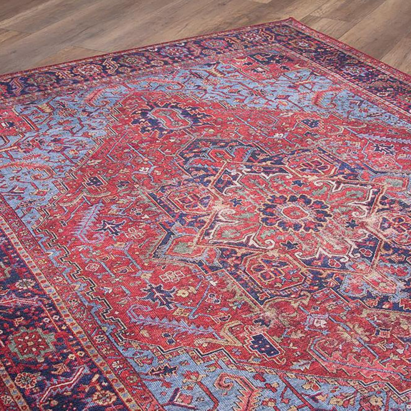 Handa Rug Oriental Light & Navy Blue & Red Rug