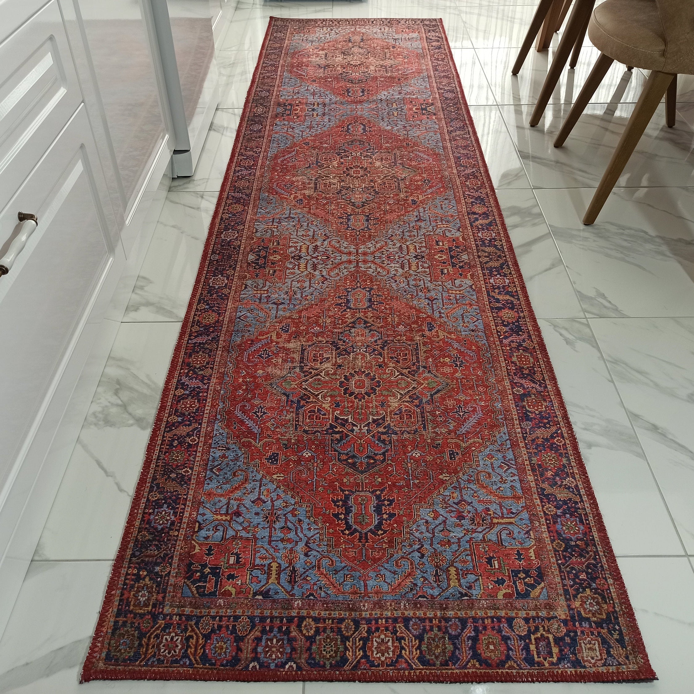 Handa Rug Oriental Light & Navy Blue & Red Rug