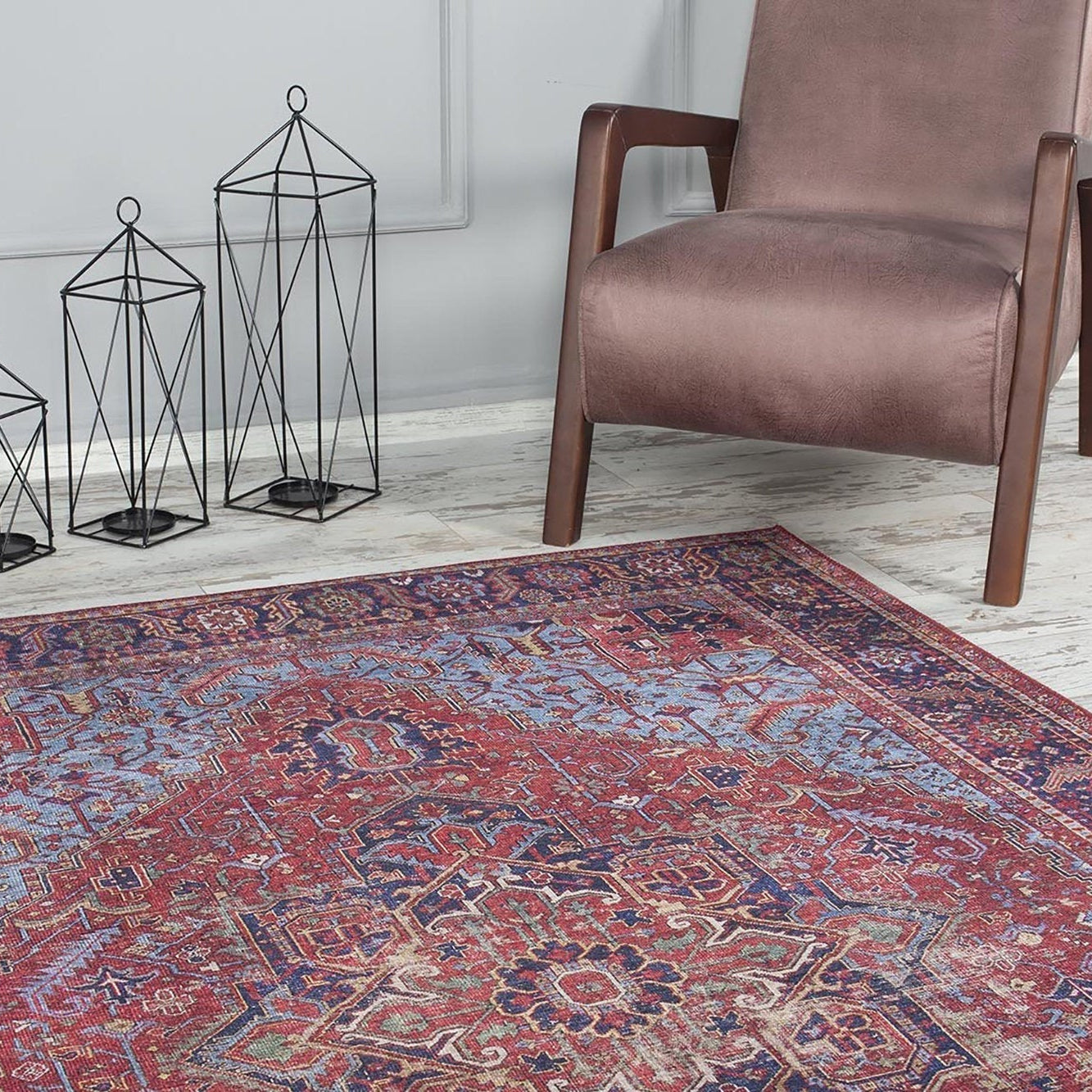 Handa Rug Oriental Light & Navy Blue & Red Rug