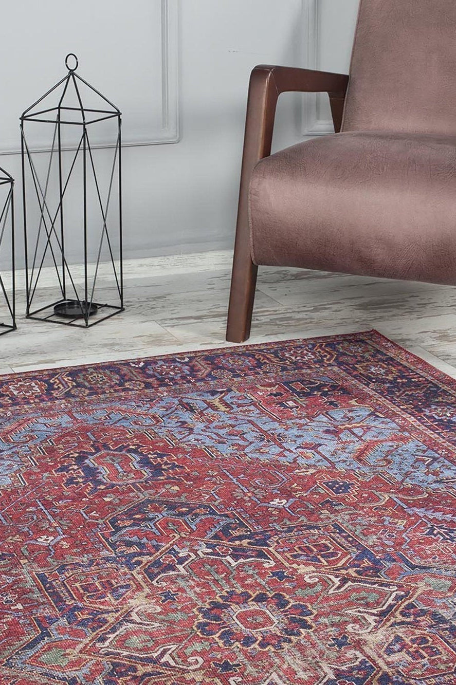 Handa Rug Oriental Light & Navy Blue & Red Rug