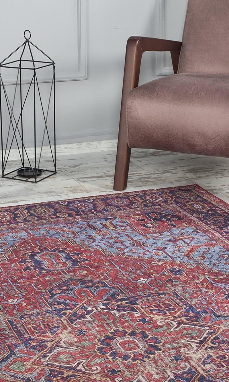 Handa Rug Oriental Light & Navy Blue & Red Rug