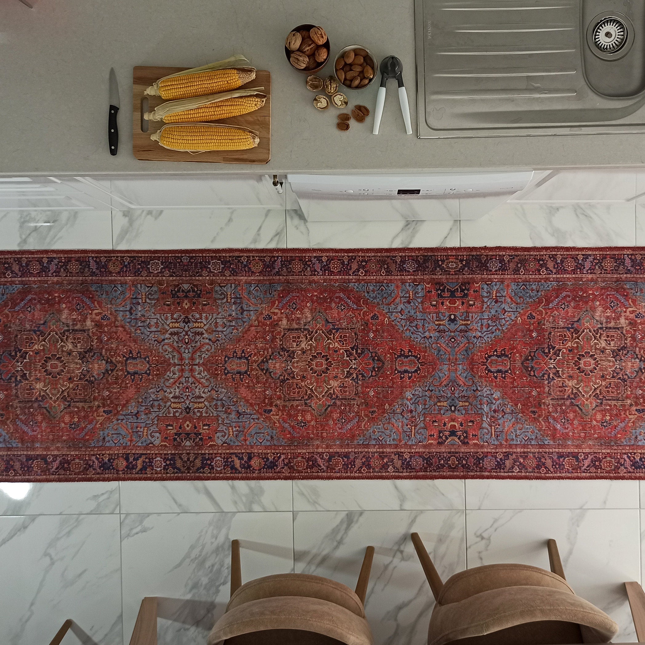 Handa Rug Oriental Light & Navy Blue & Red Rug