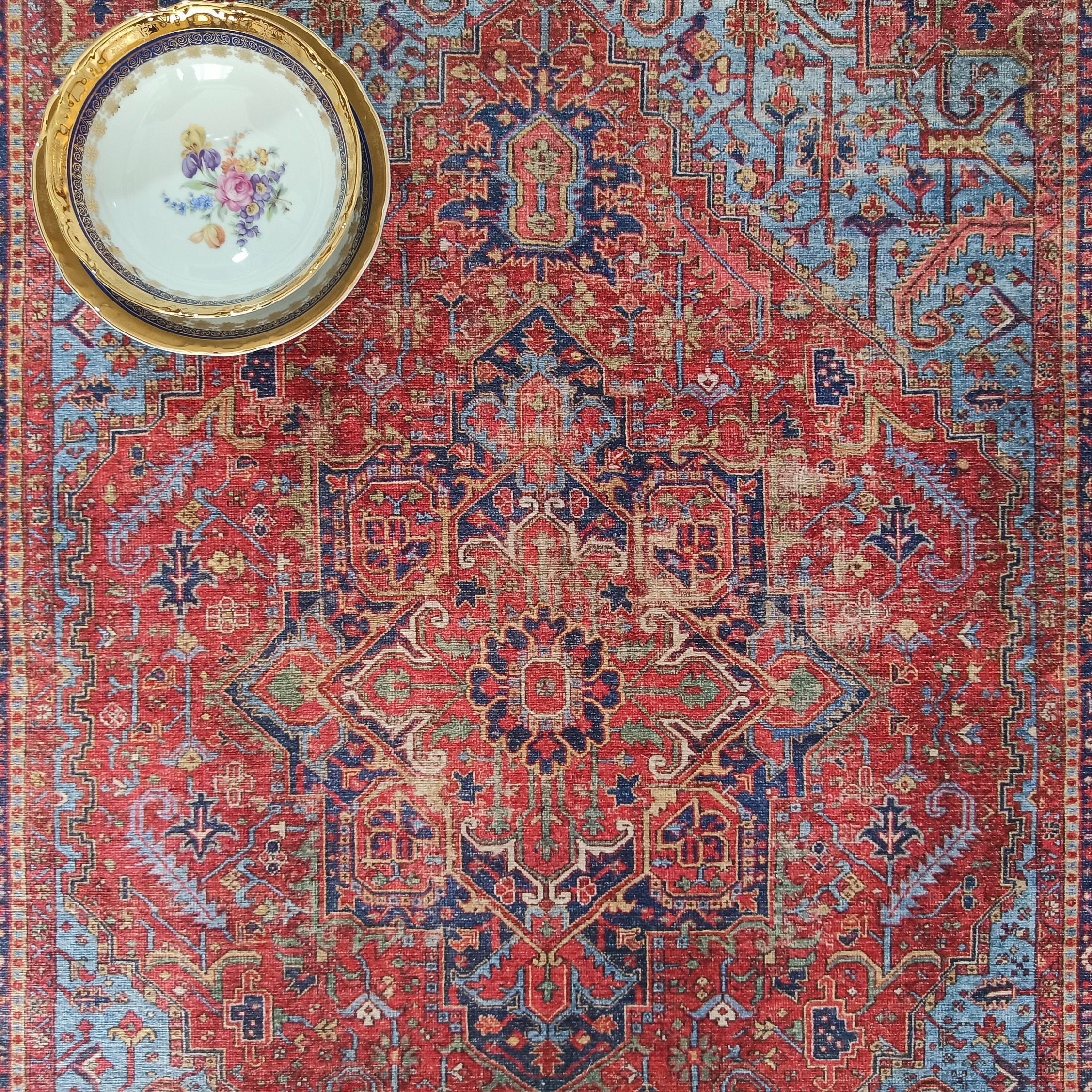 Handa Rug Oriental Light & Navy Blue & Red Rug