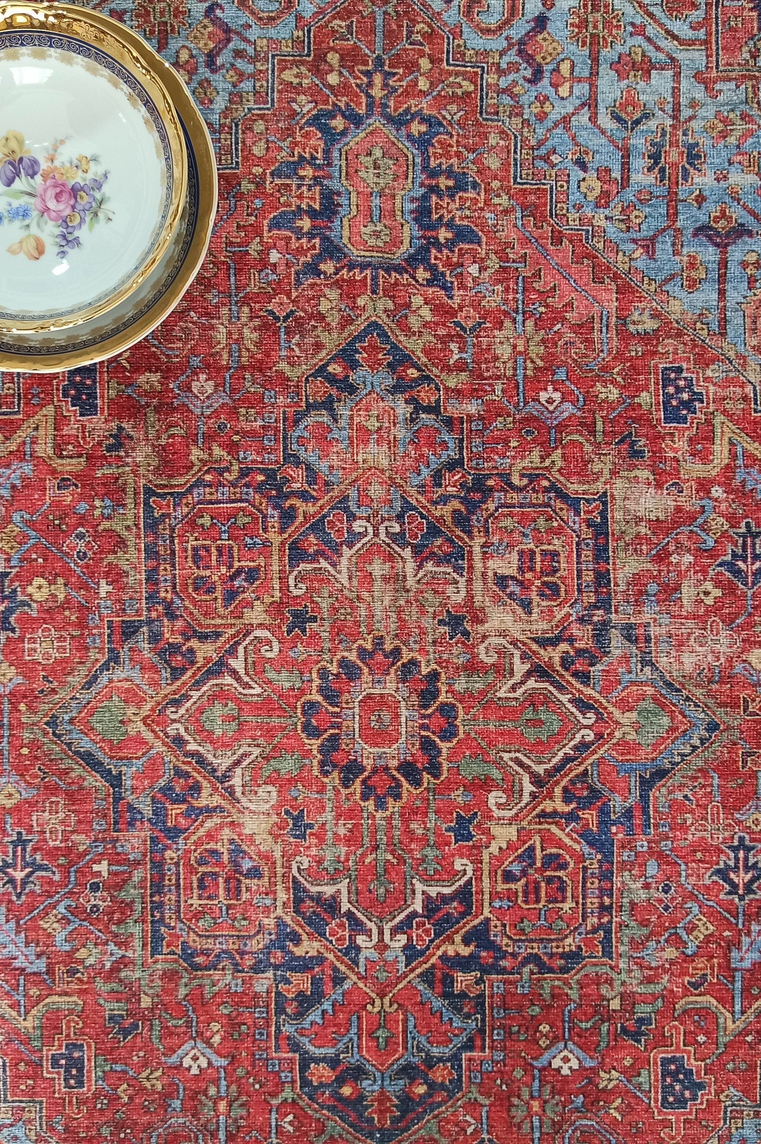 Handa Rug Oriental Light & Navy Blue & Red Rug