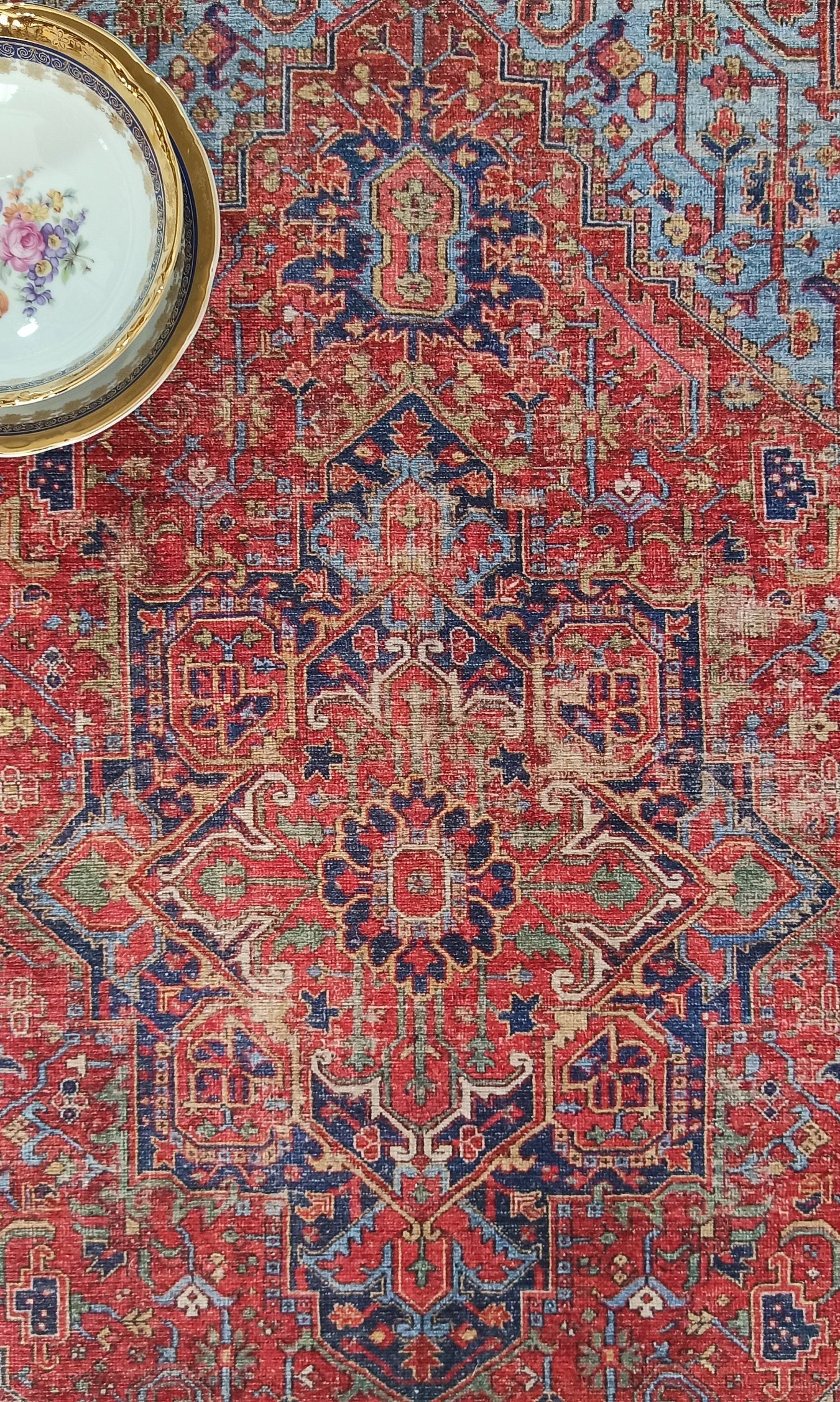 Handa Rug Oriental Light & Navy Blue & Red Rug