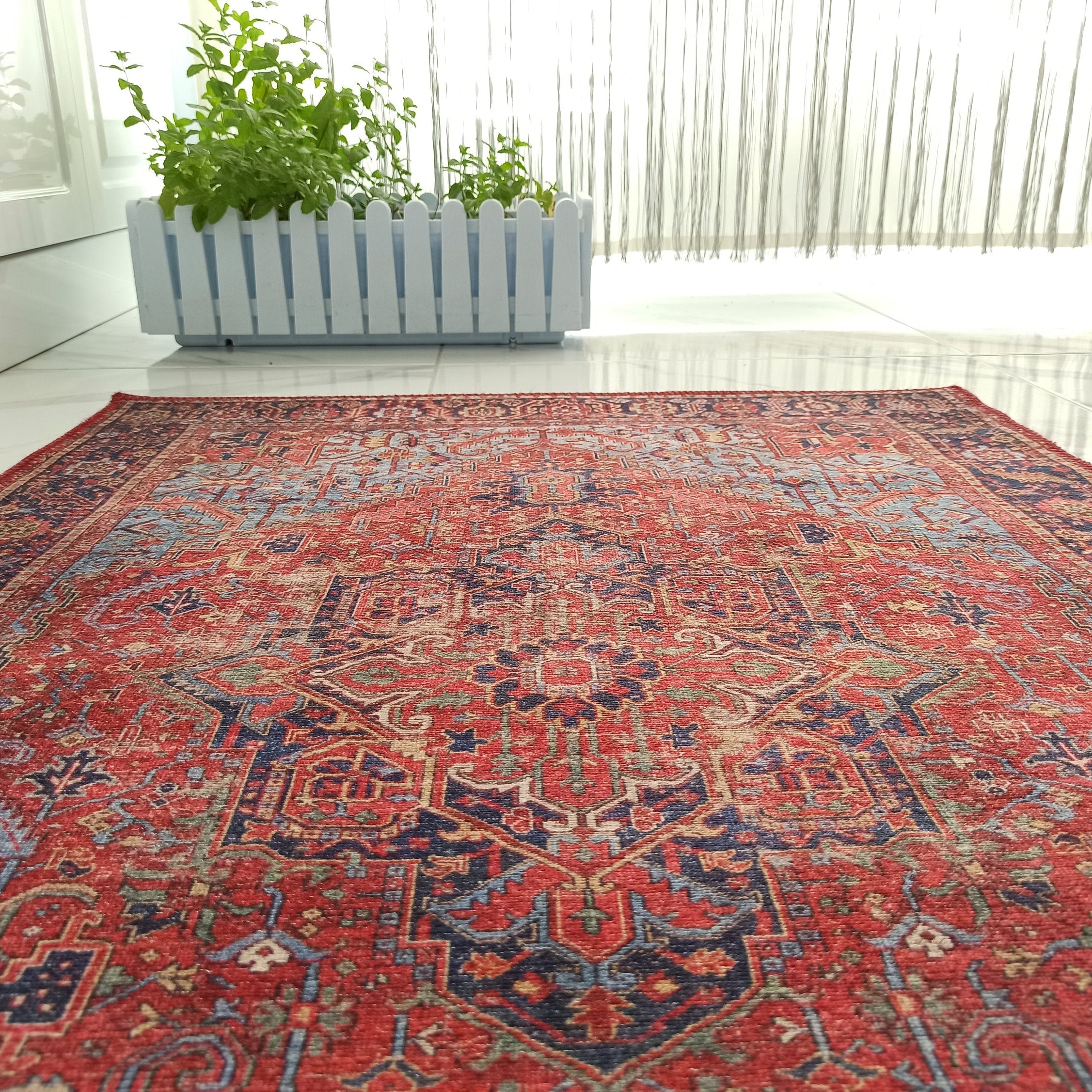 Handa Rug Oriental Light & Navy Blue & Red Rug