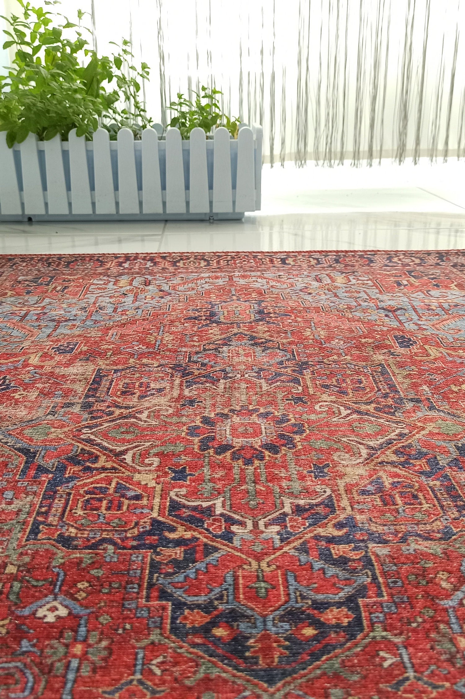 Handa Rug Oriental Light & Navy Blue & Red Rug