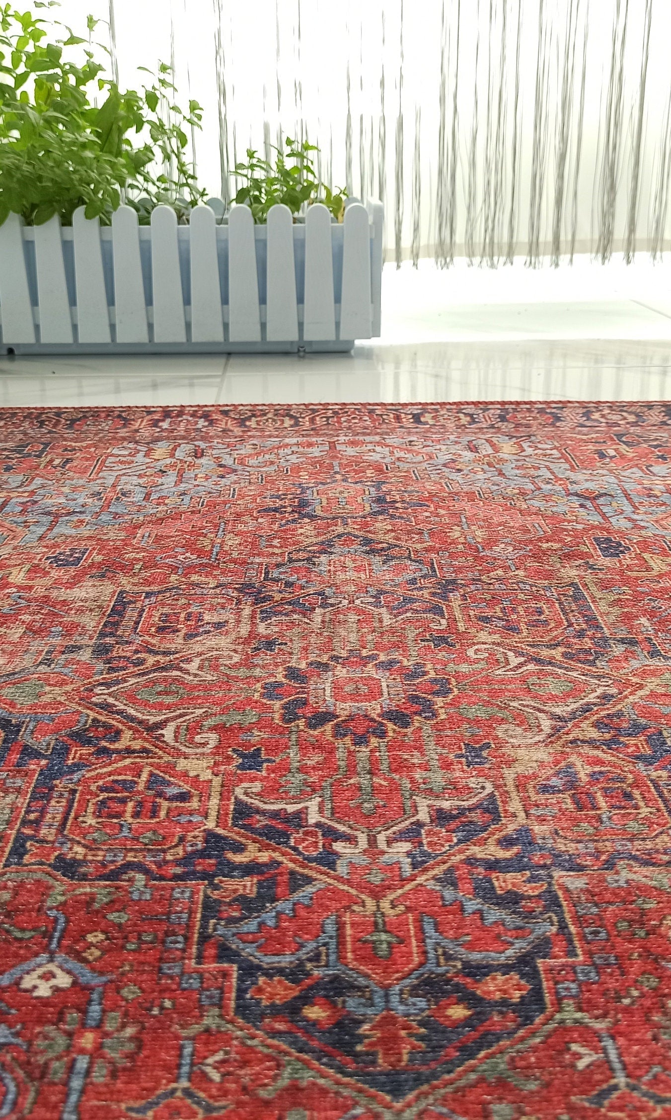 Handa Rug Oriental Light & Navy Blue & Red Rug