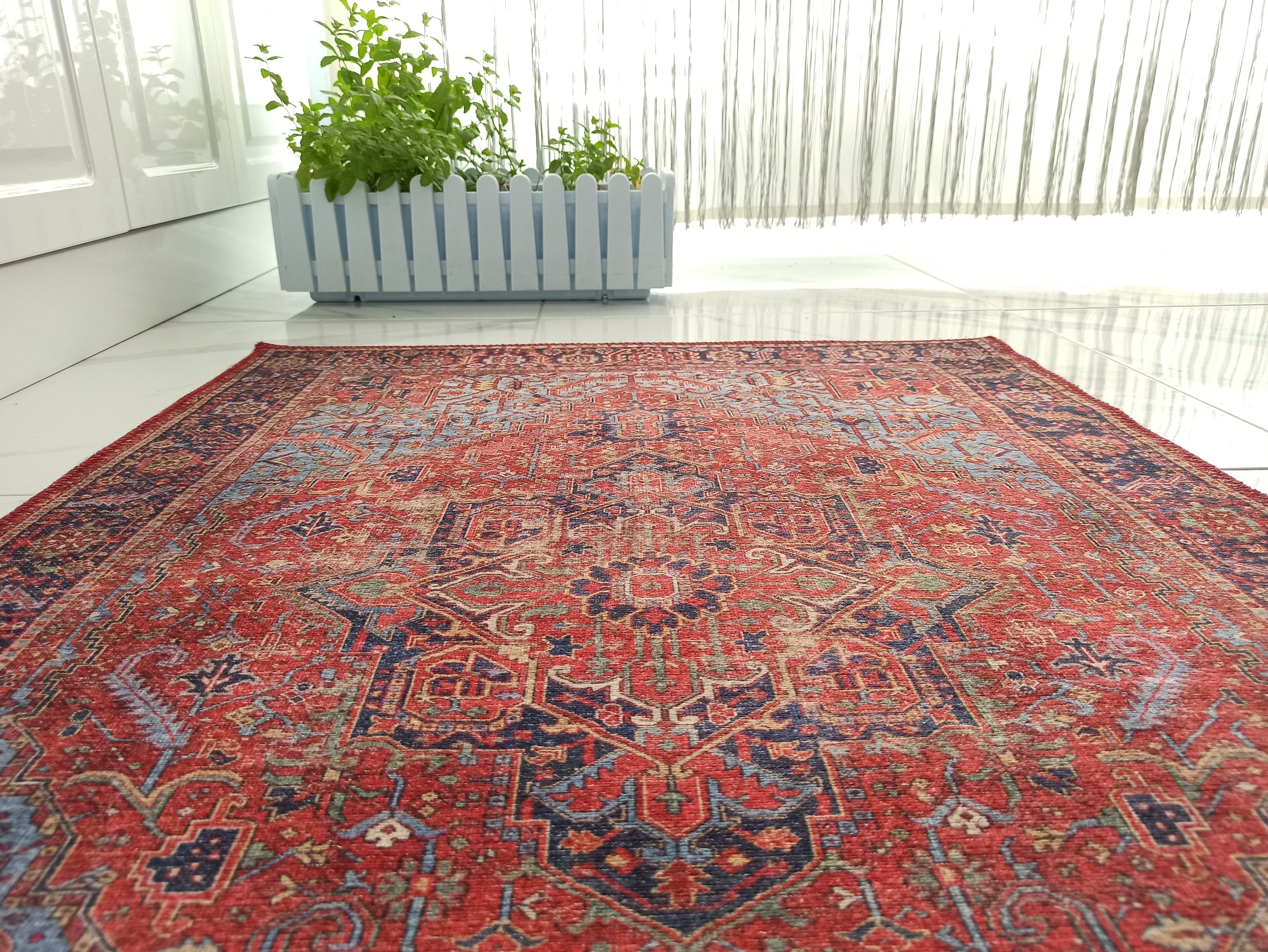Handa Rug Oriental Light & Navy Blue & Red Rug