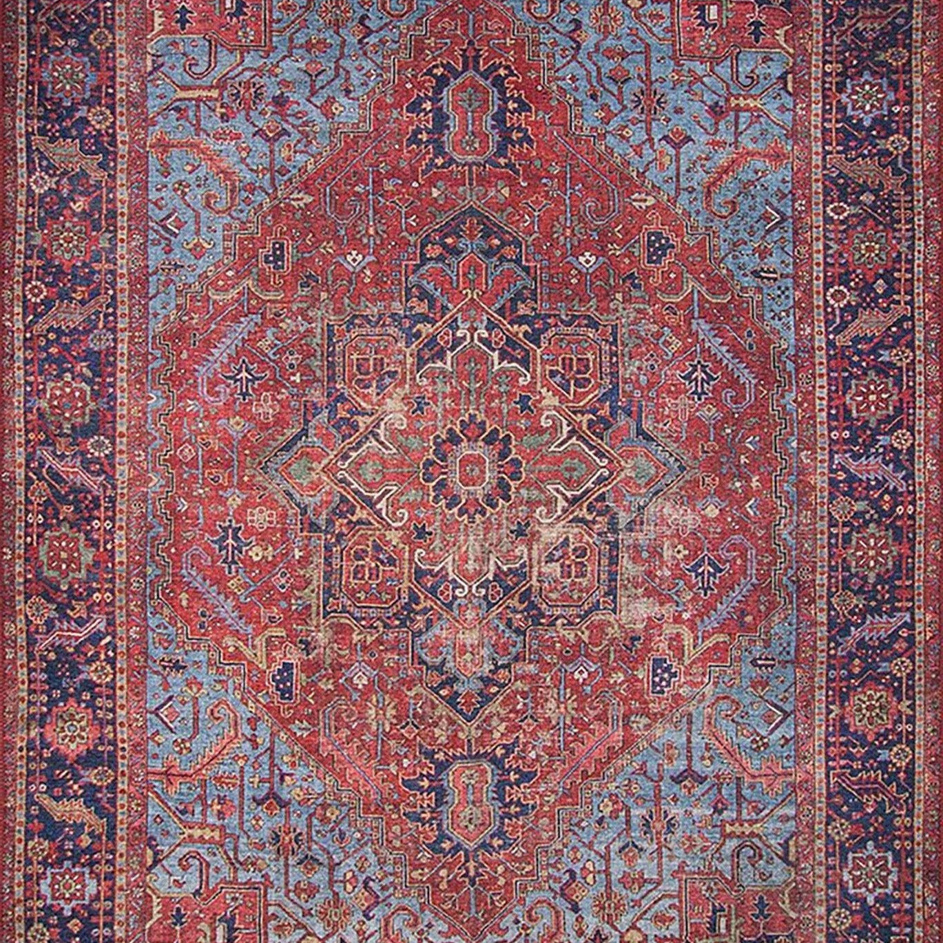 Handa Rug Oriental Light & Navy Blue & Red Rug