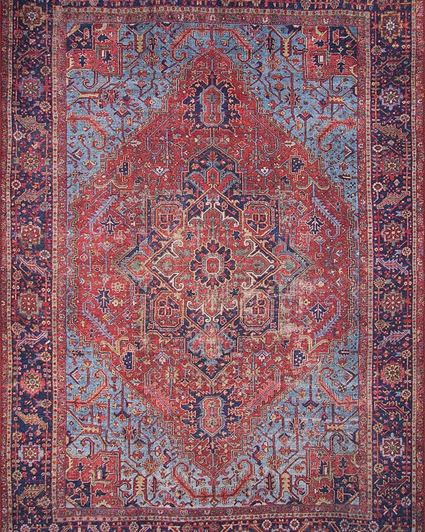 Handa Rug Oriental Light & Navy Blue & Red Rug