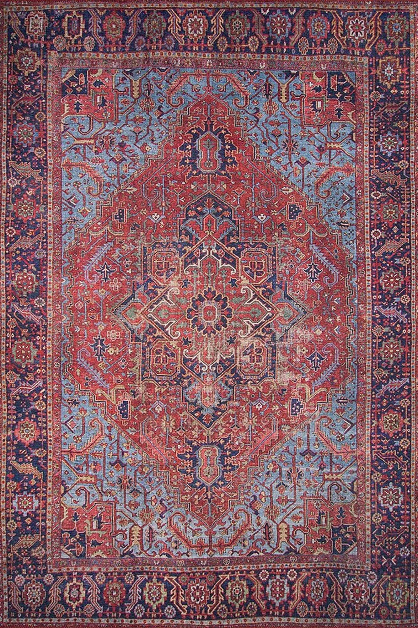 Handa Rug Oriental Light & Navy Blue & Red Rug