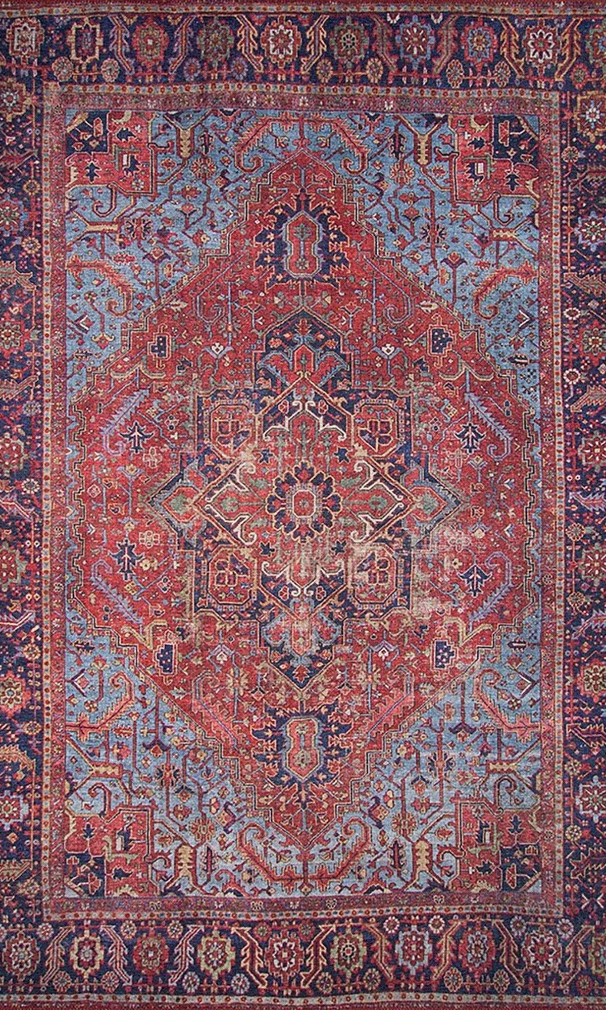 Handa Rug Oriental Light & Navy Blue & Red Rug