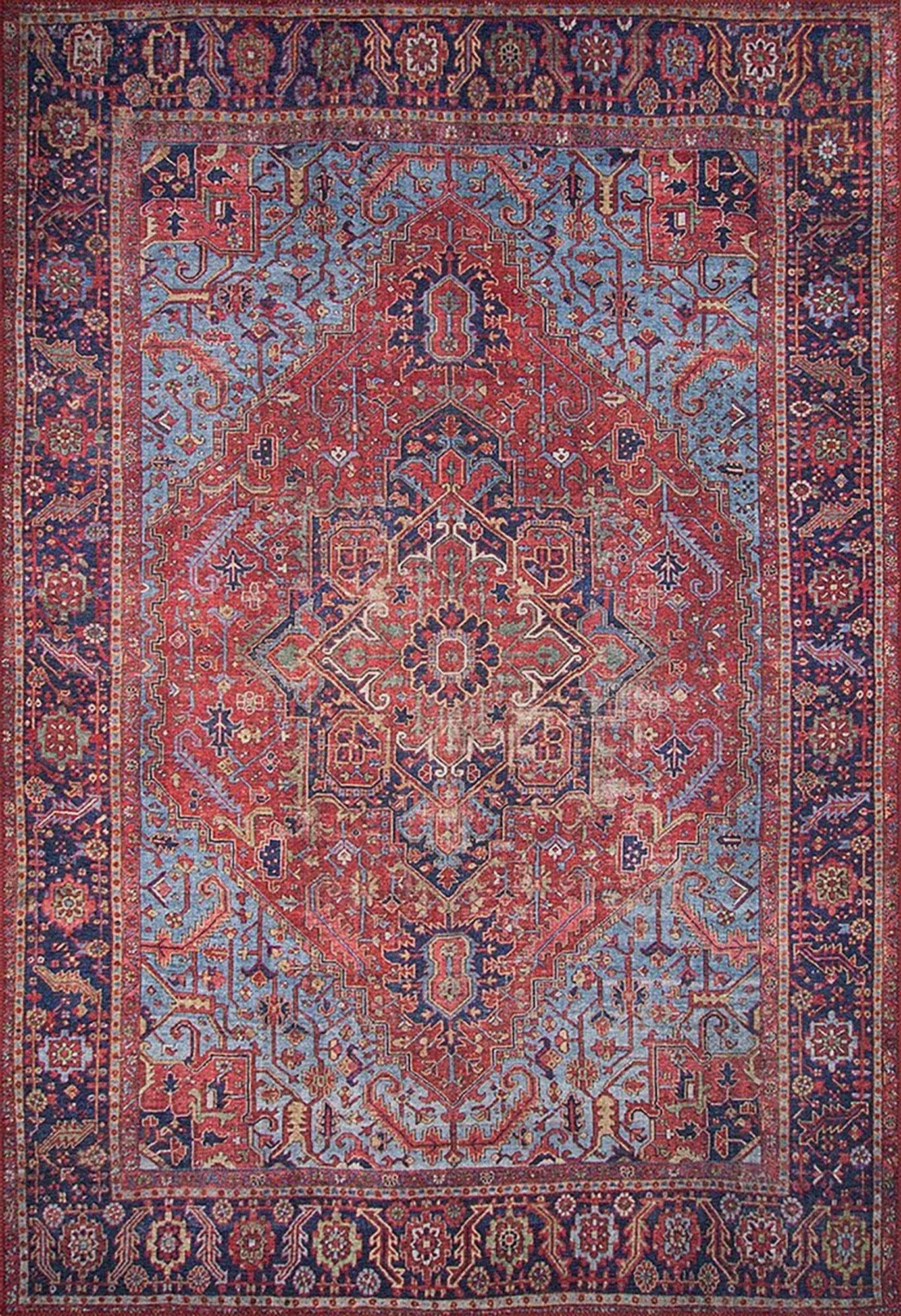 Handa Rug Oriental Light & Navy Blue & Red Rug