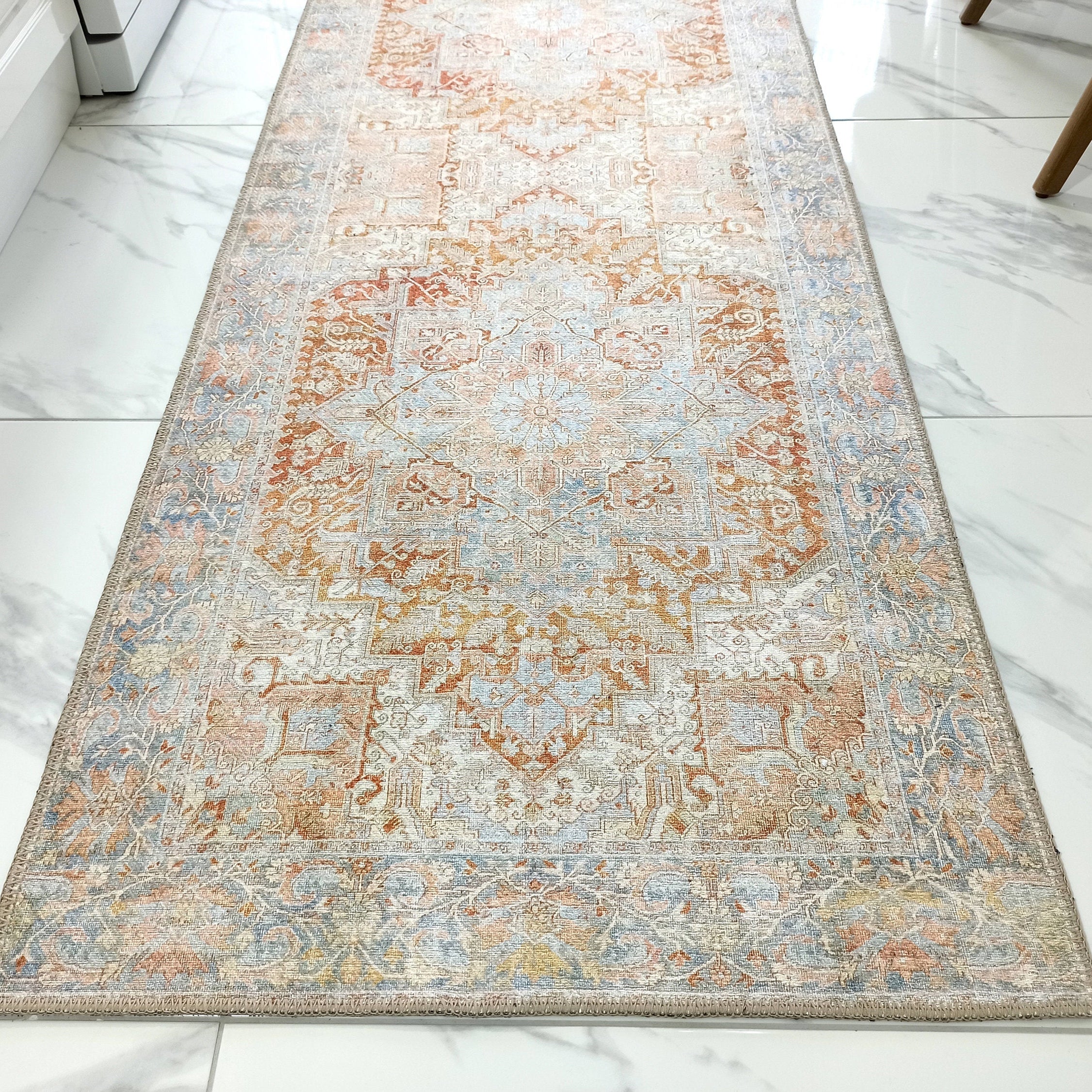 Hara Rug Faded Beige & Blue Oriental Rug