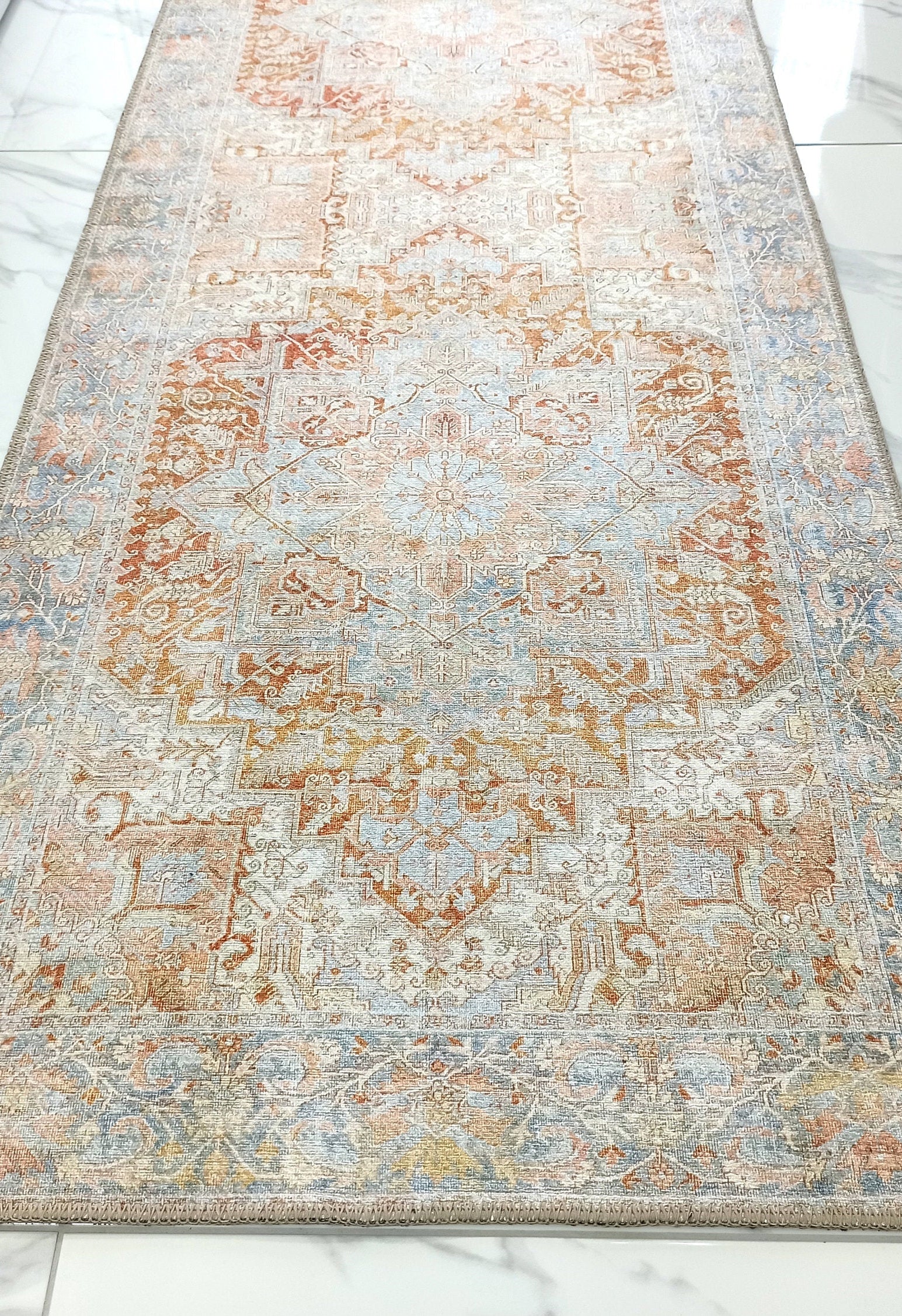Hara Rug Faded Beige & Blue Oriental Rug