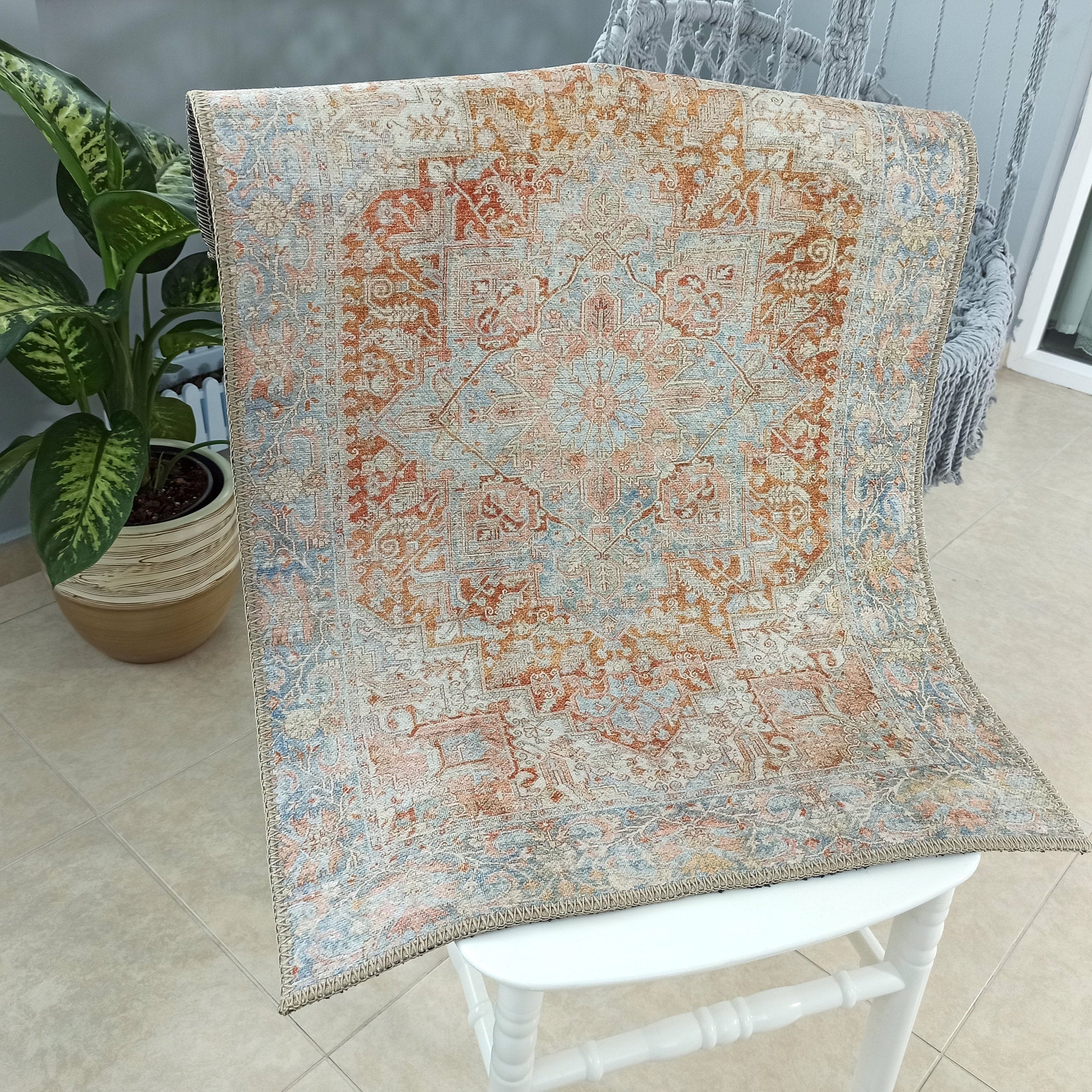 Hara Rug Faded Beige & Blue Oriental Rug