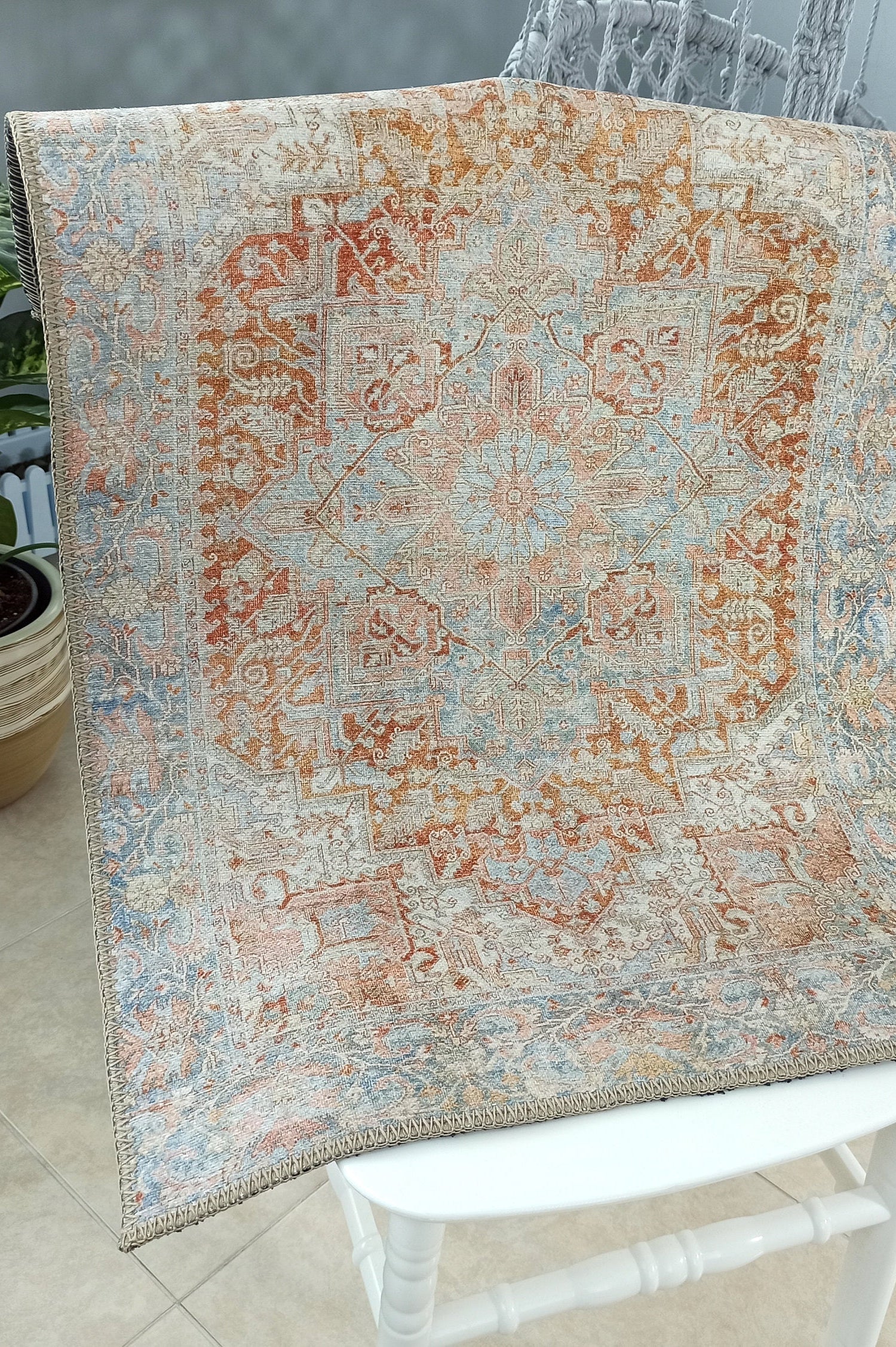 Hara Rug Faded Beige & Blue Oriental Rug