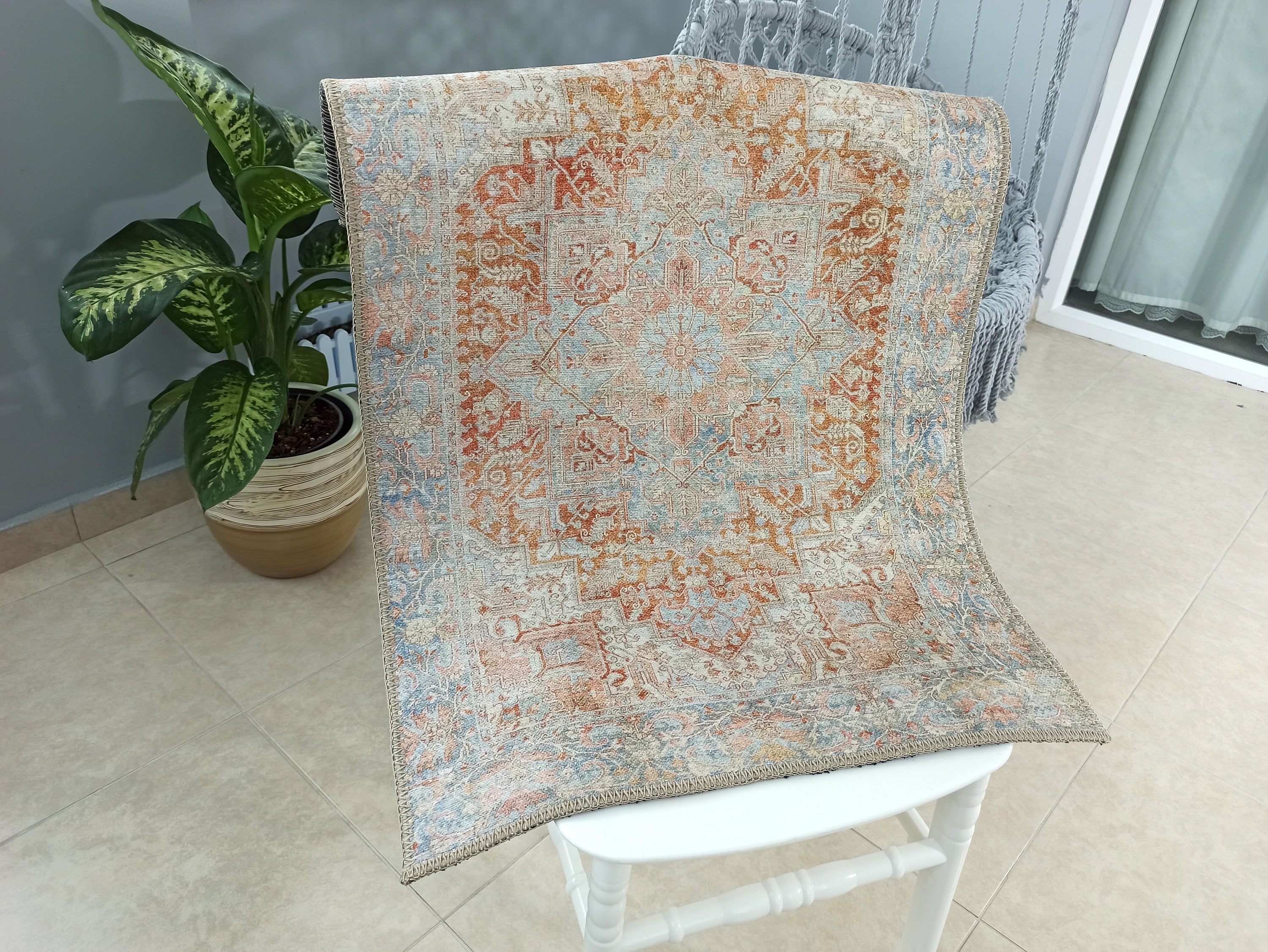 Hara Rug Faded Beige & Blue Oriental Rug