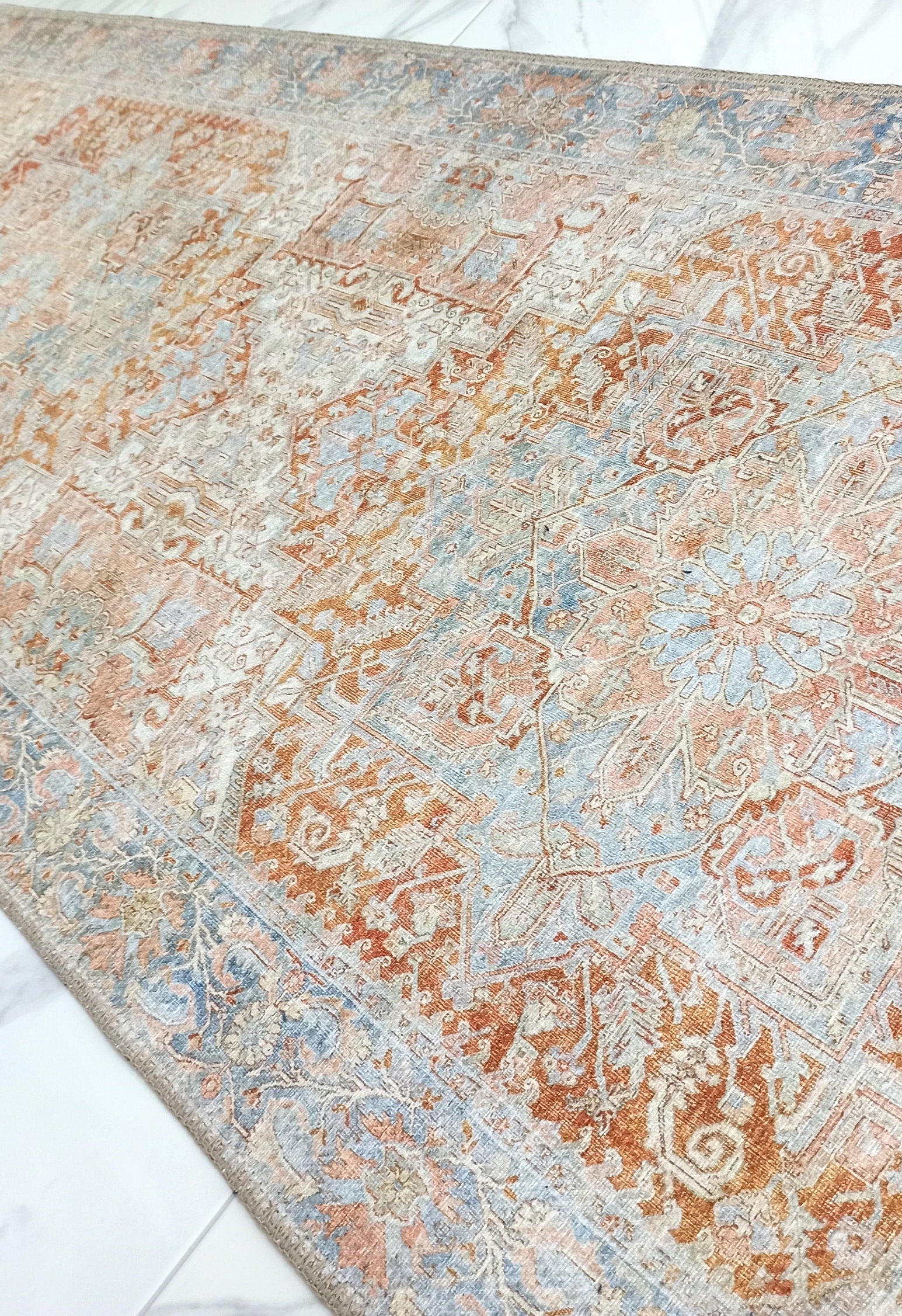 Hara Rug Faded Beige & Blue Oriental Rug
