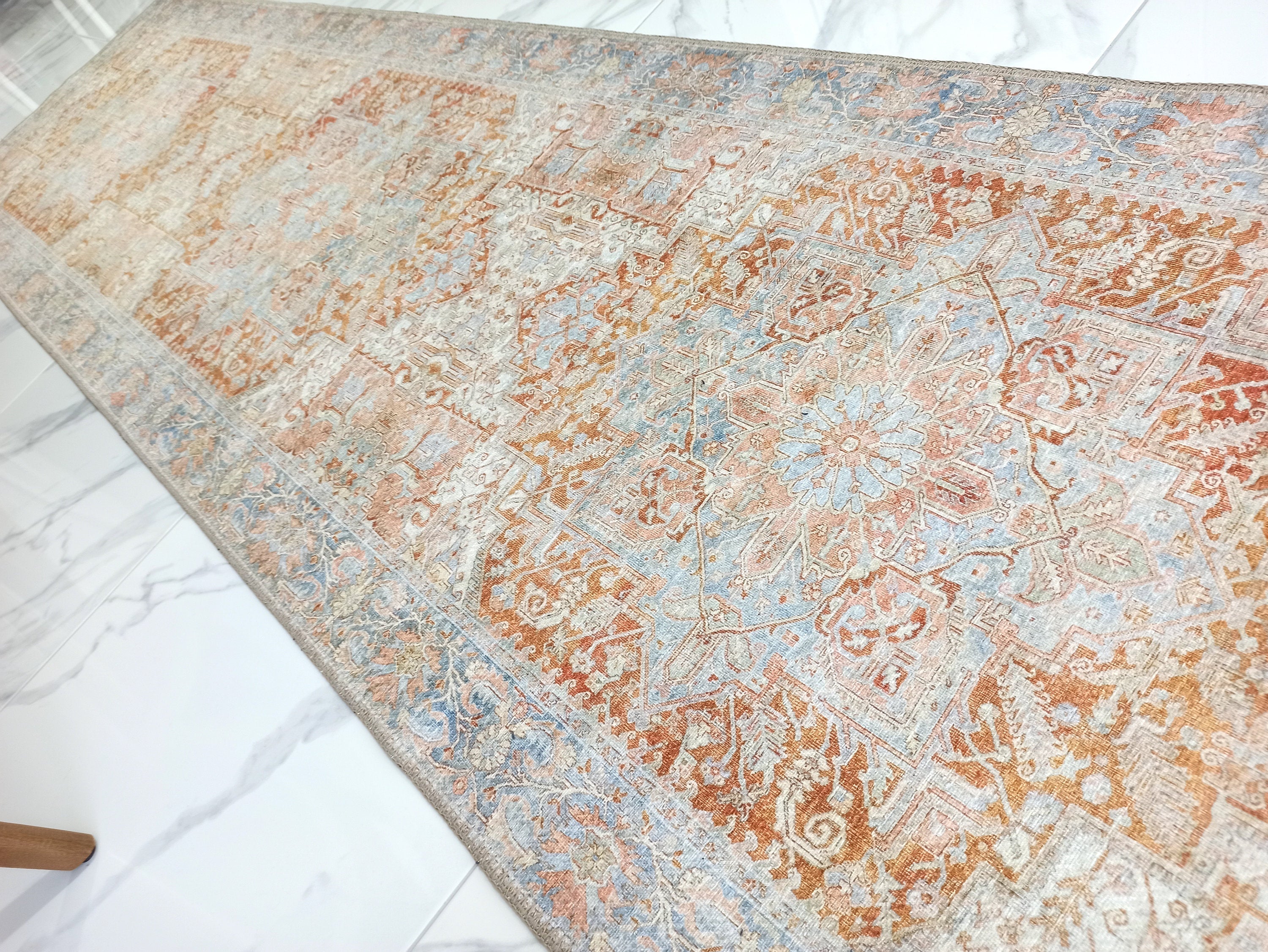 Hara Rug Faded Beige & Blue Oriental Rug