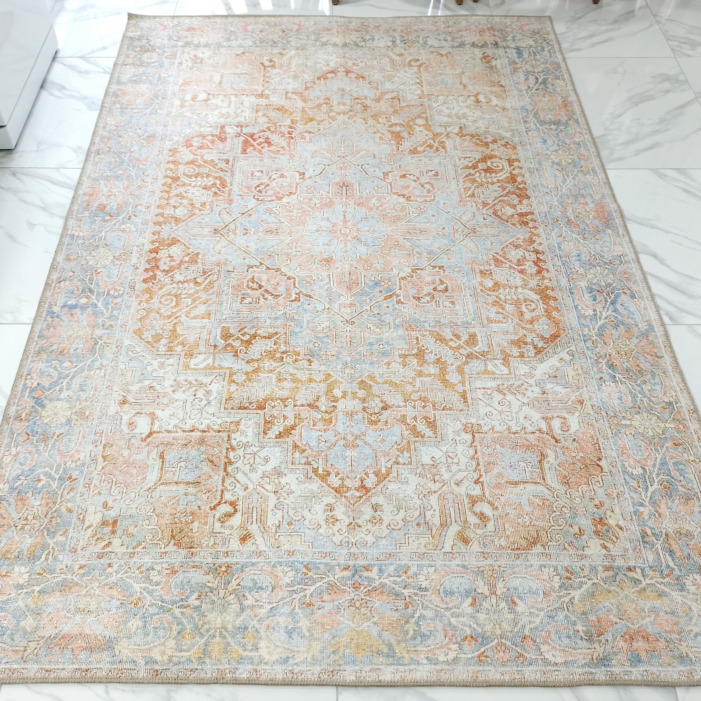 Hara Rug Faded Beige & Blue Oriental Rug